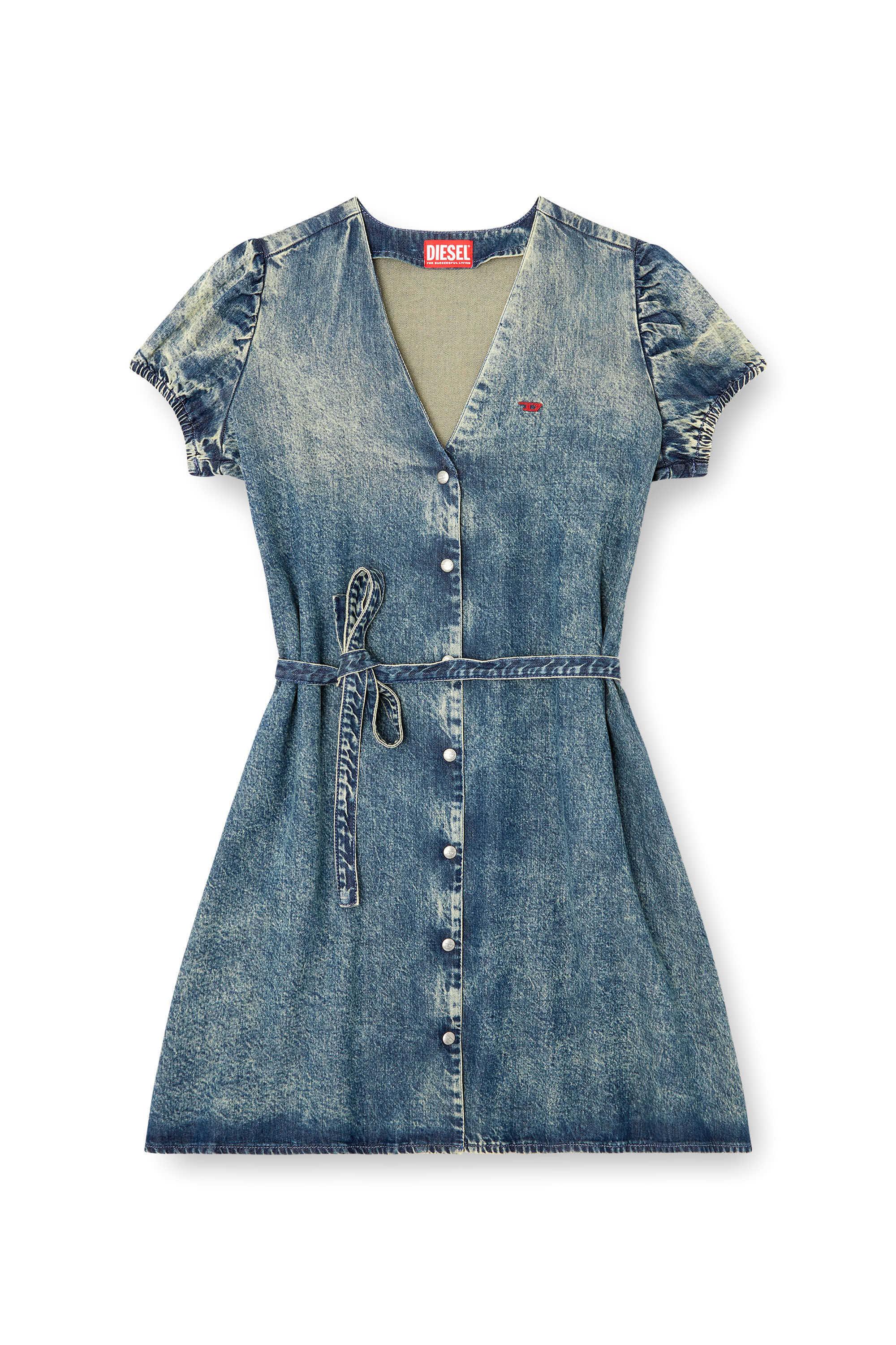 Diesel - DE-OLLISH-D, Woman's Denim dress with a waist belt in Medium blue - 2
