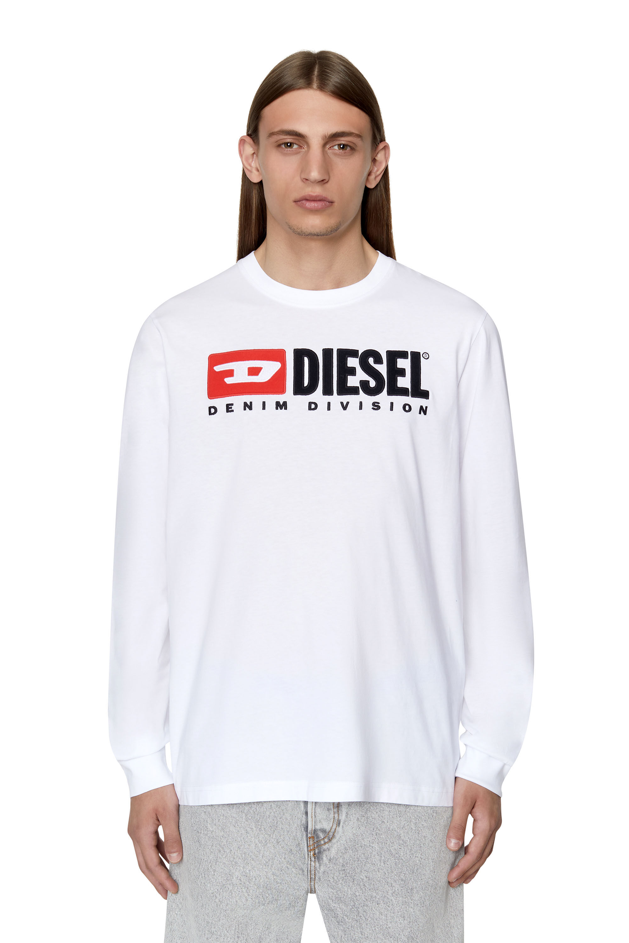 Diesel - T-JUST-LS-DIV, T-shirt à manches longues avec logo en polaire Homme in Blanc - 3