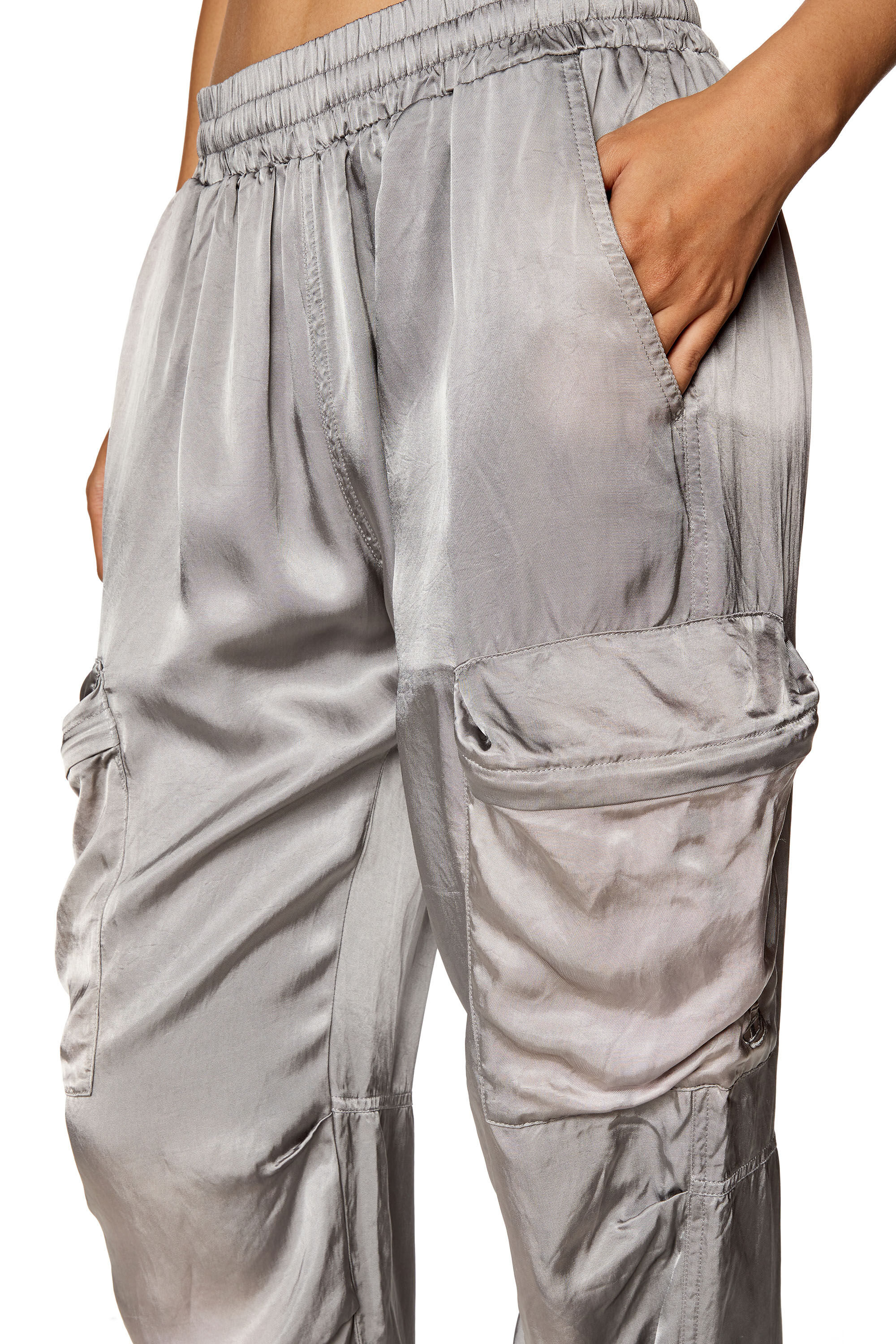 Diesel - P-MIROW-N1, Woman's Cargo pants in treated satin in Grey - 4