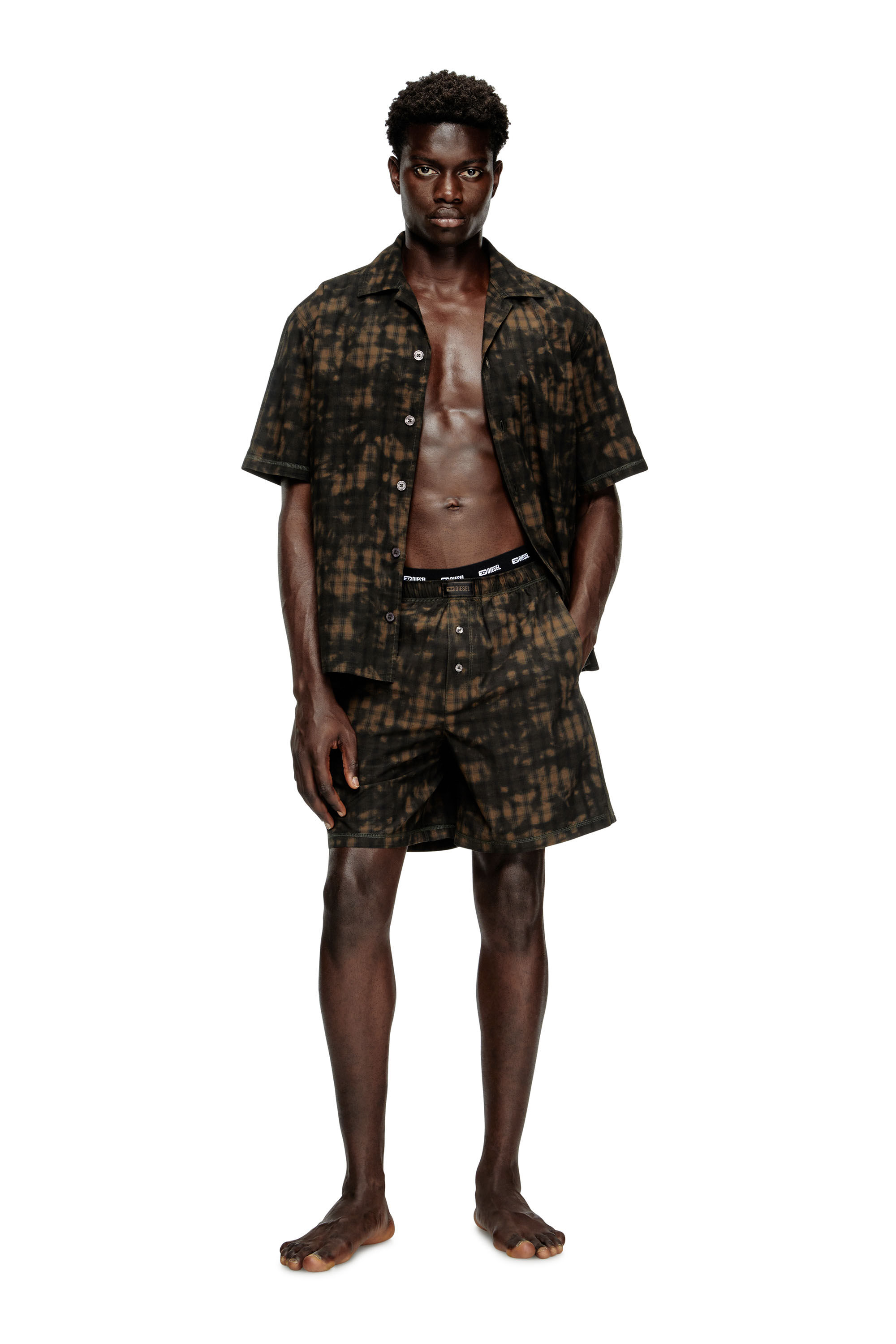 Diesel - SET-HORIEN-UTLT, Pyjama court en coton à carreaux imprimé nuageux Homme in Vert - 4