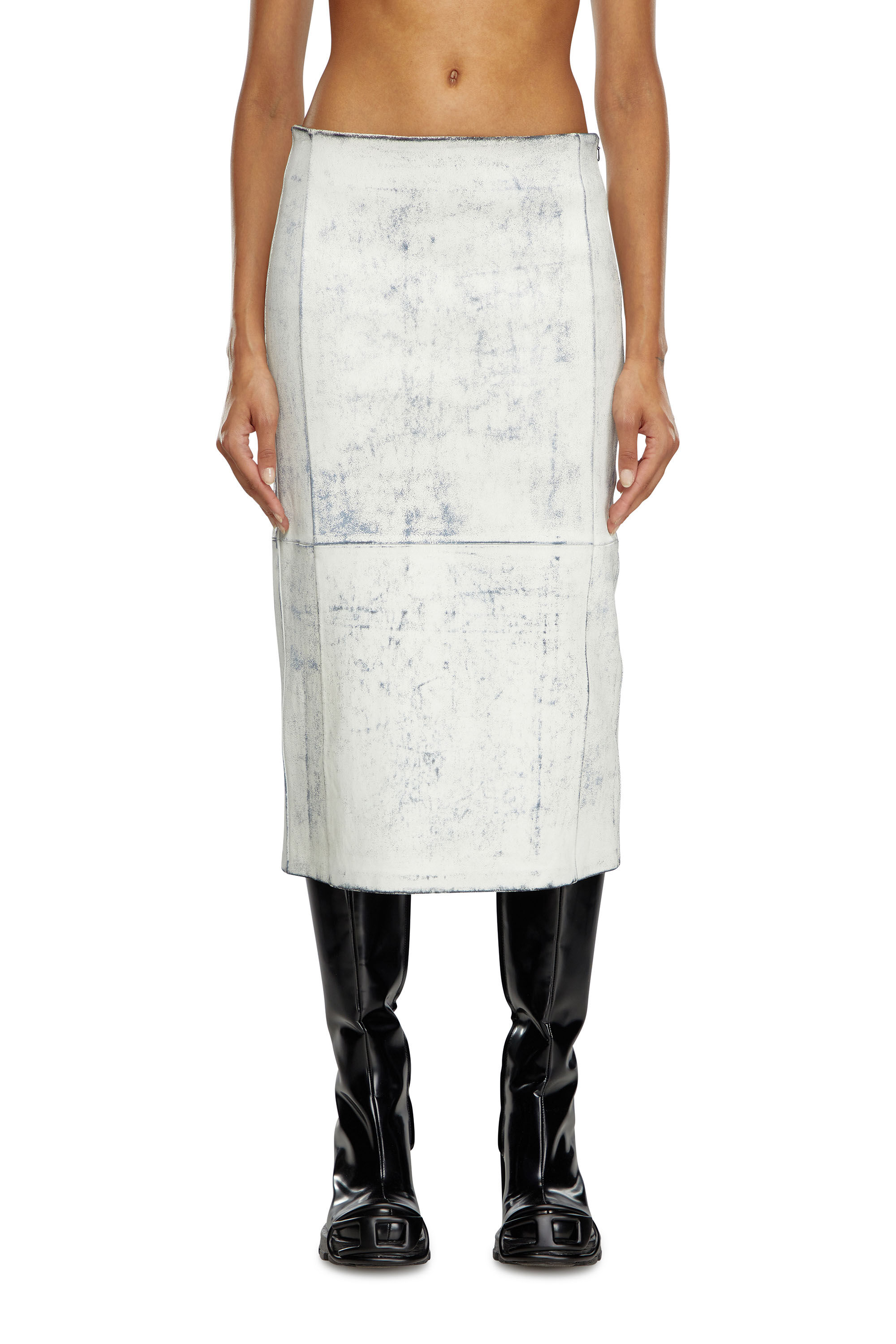 Diesel - L-ILY, Female's Leather midi skirt with plaster effect in White - 3