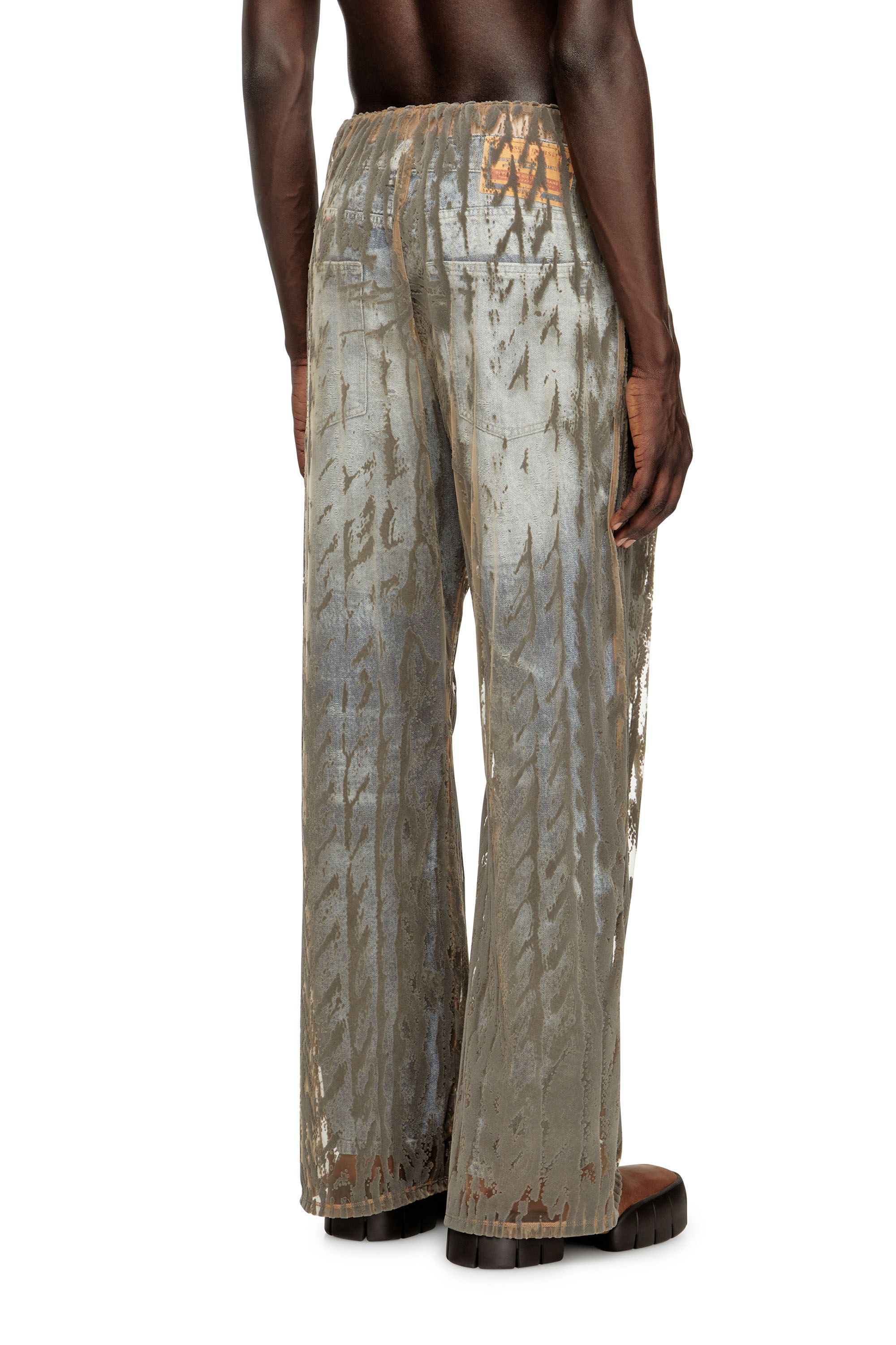 Diesel - P-EGASO, Man's Tulle pants with flocked cable prints in Grey - 4