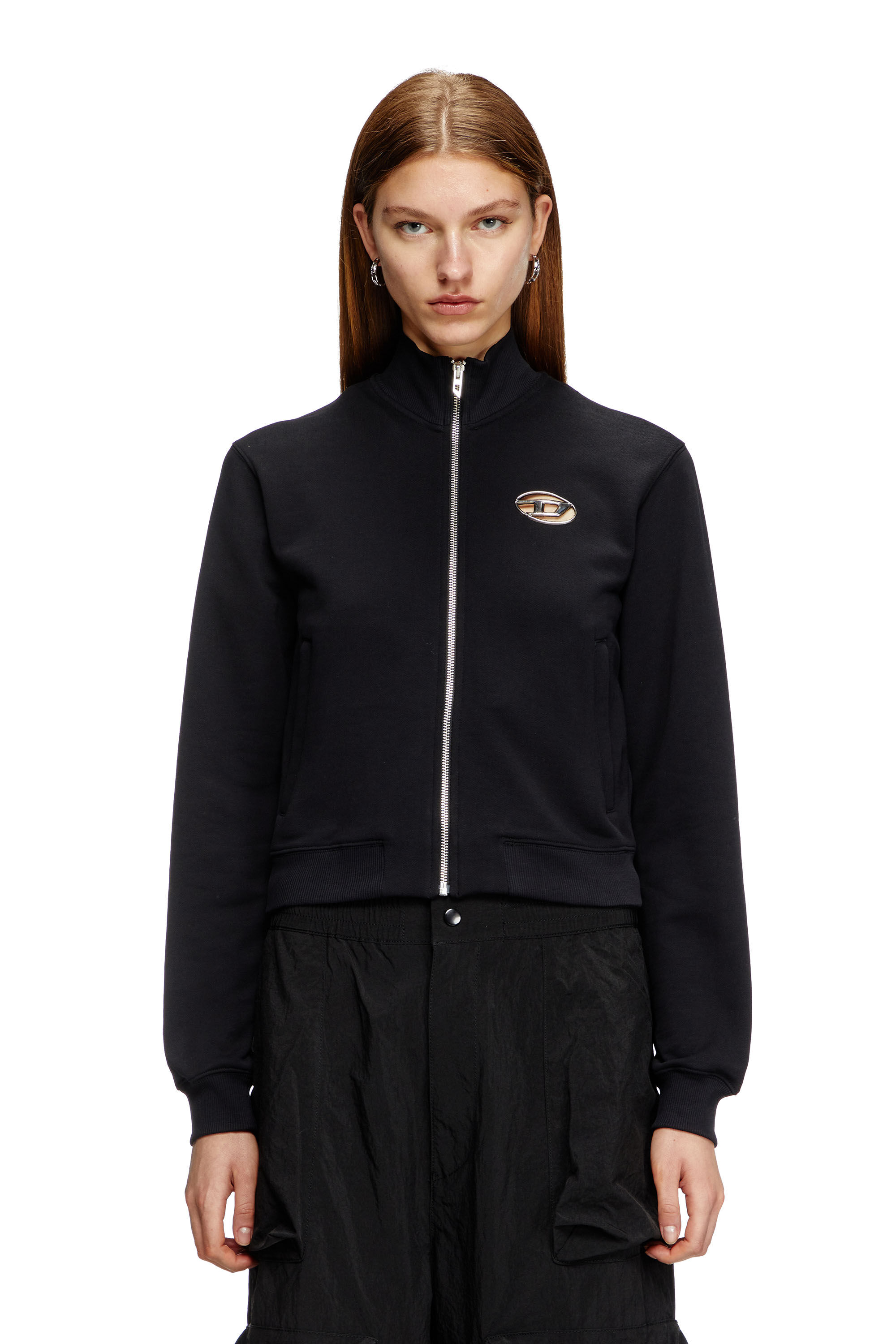 Diesel - F-FLACIN, Female's Zip-up sweatshirt with cut-out logo in Black - 3