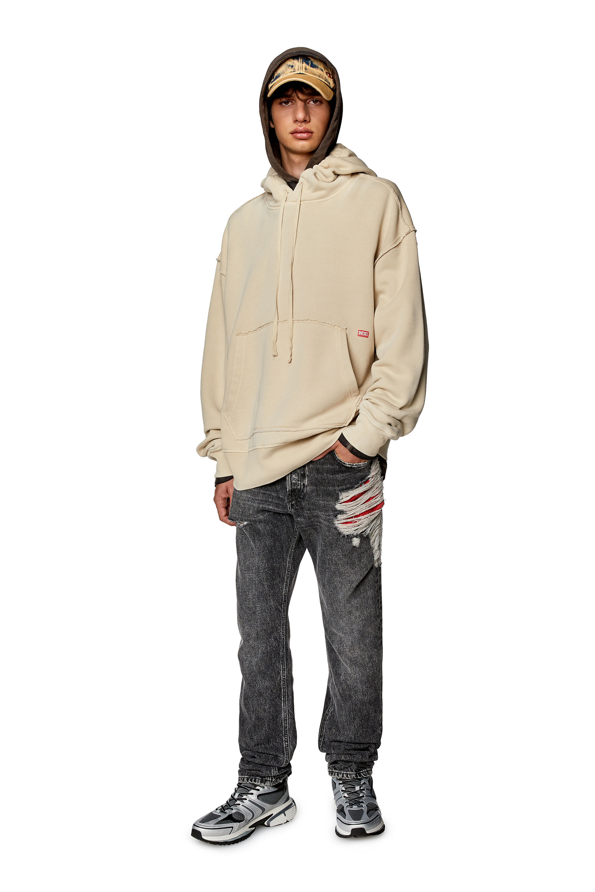 Diesel - S-MACS-HOOD-RW, Sweat-shirt à capuche avec logo Diesel Panther Homme in Beige - 1