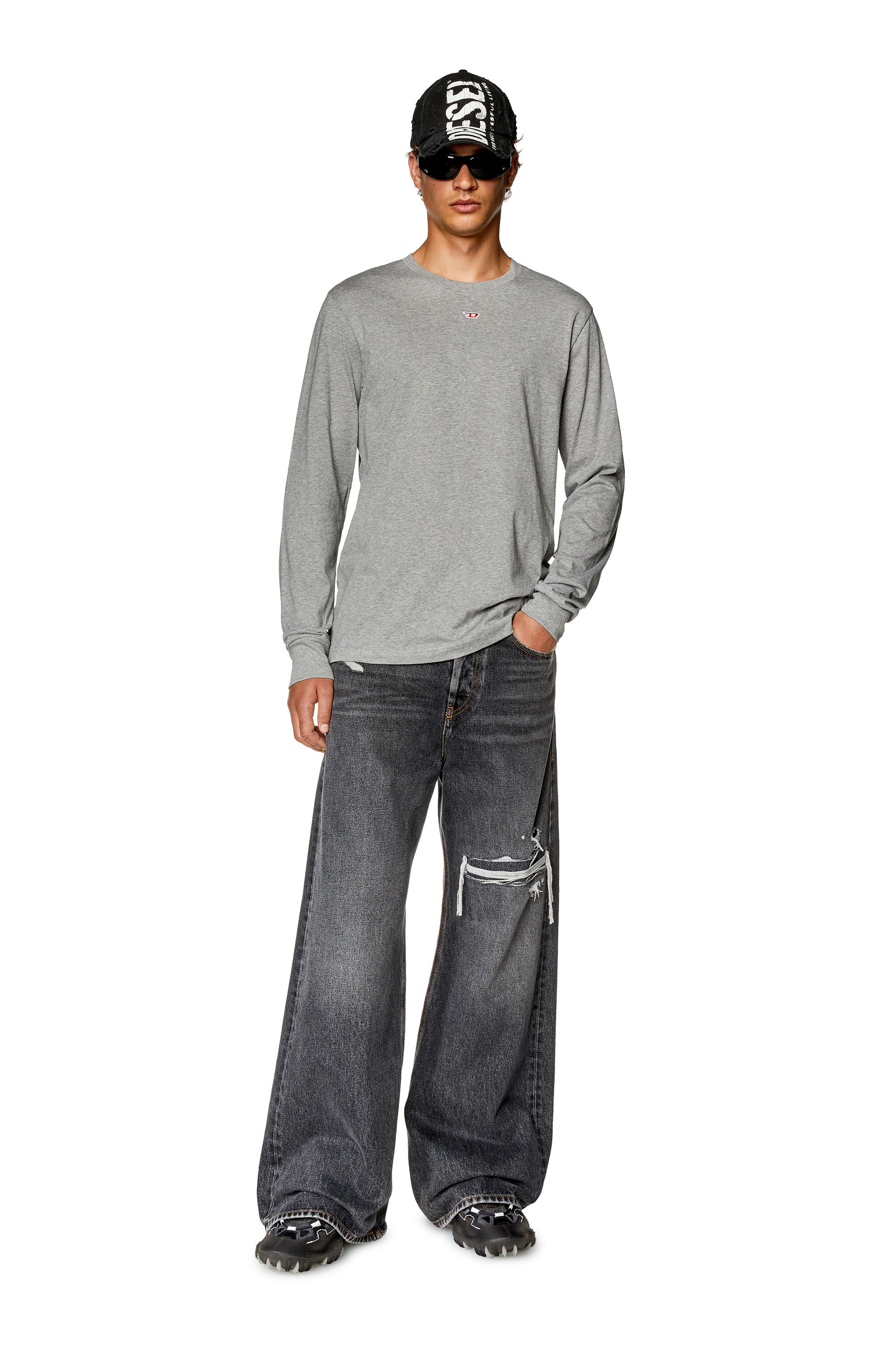 Diesel - T-JUST-LS-D, T-shirt à manches longues avec empiècement à logo Homme in Gris - 1