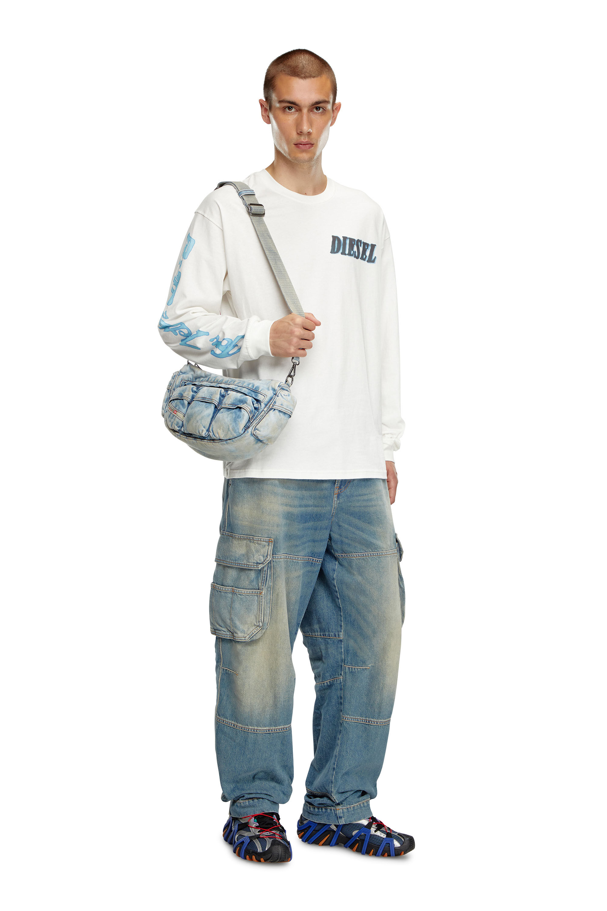 Diesel - T-BOXT-LS-Q15, Male's Long-sleeve T-shirt with logo prints in White - 1