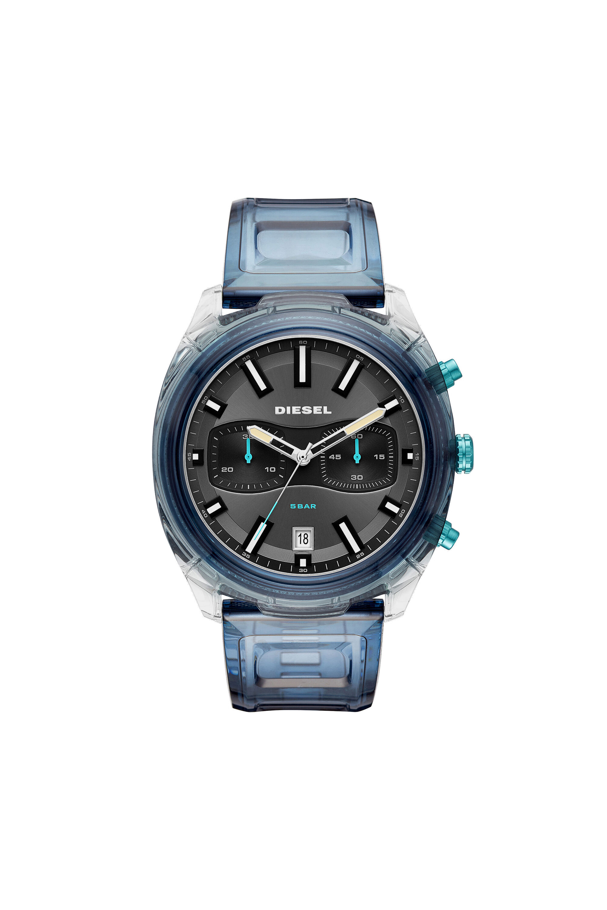 Diesel - DZ4494, Man's Tumbler quartz chronograph watch in blue silicone in Light Blue - 1