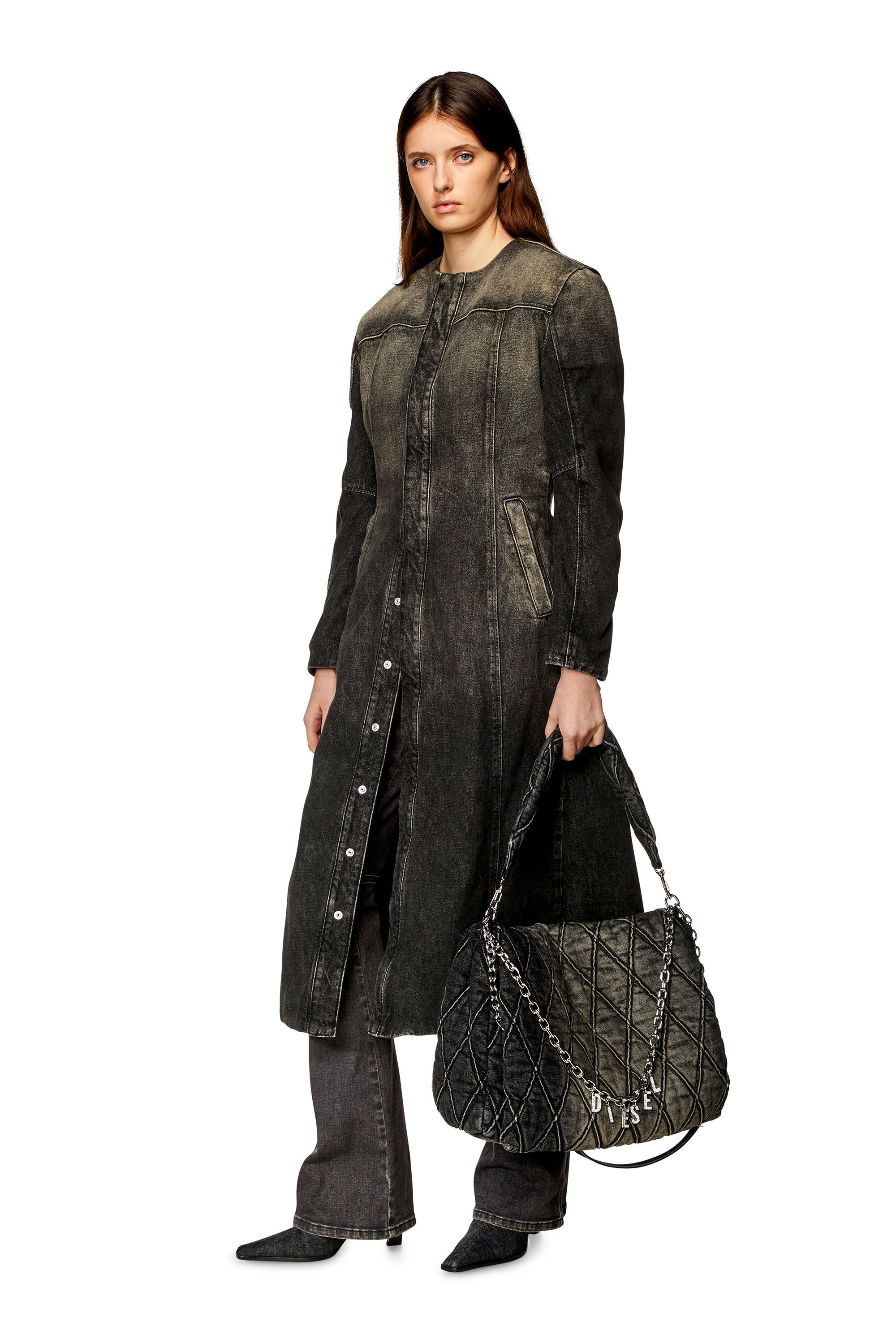 DIESEL BlackGold✨トレンチ　インディゴ　リネン混　レザーカフス Women's Cropped distressed biker jacket | Black | Diesel