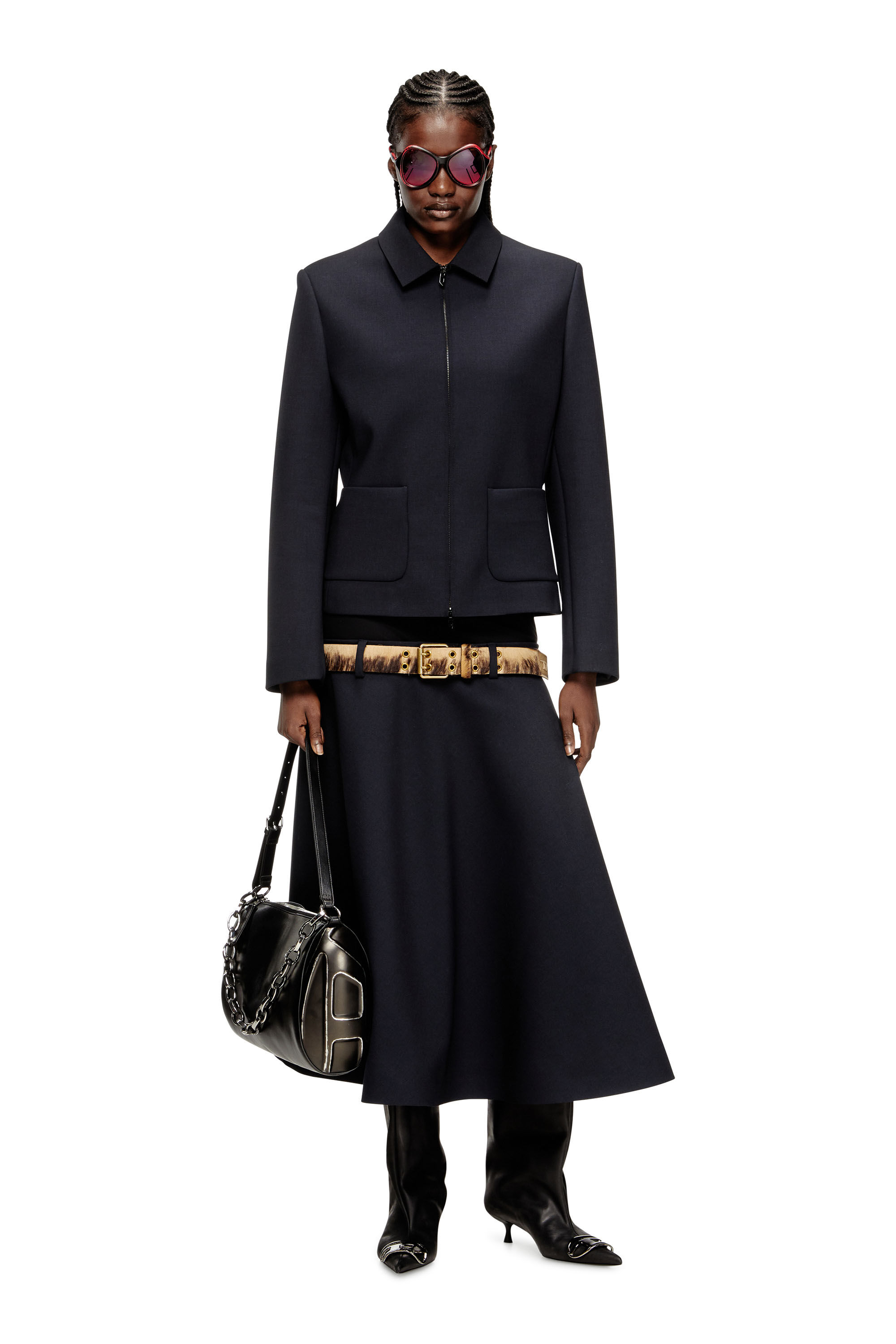 Diesel - G-CESARA-BOND, Veste à col en tissu contrecollé néoprène Femme in Bleu - 1