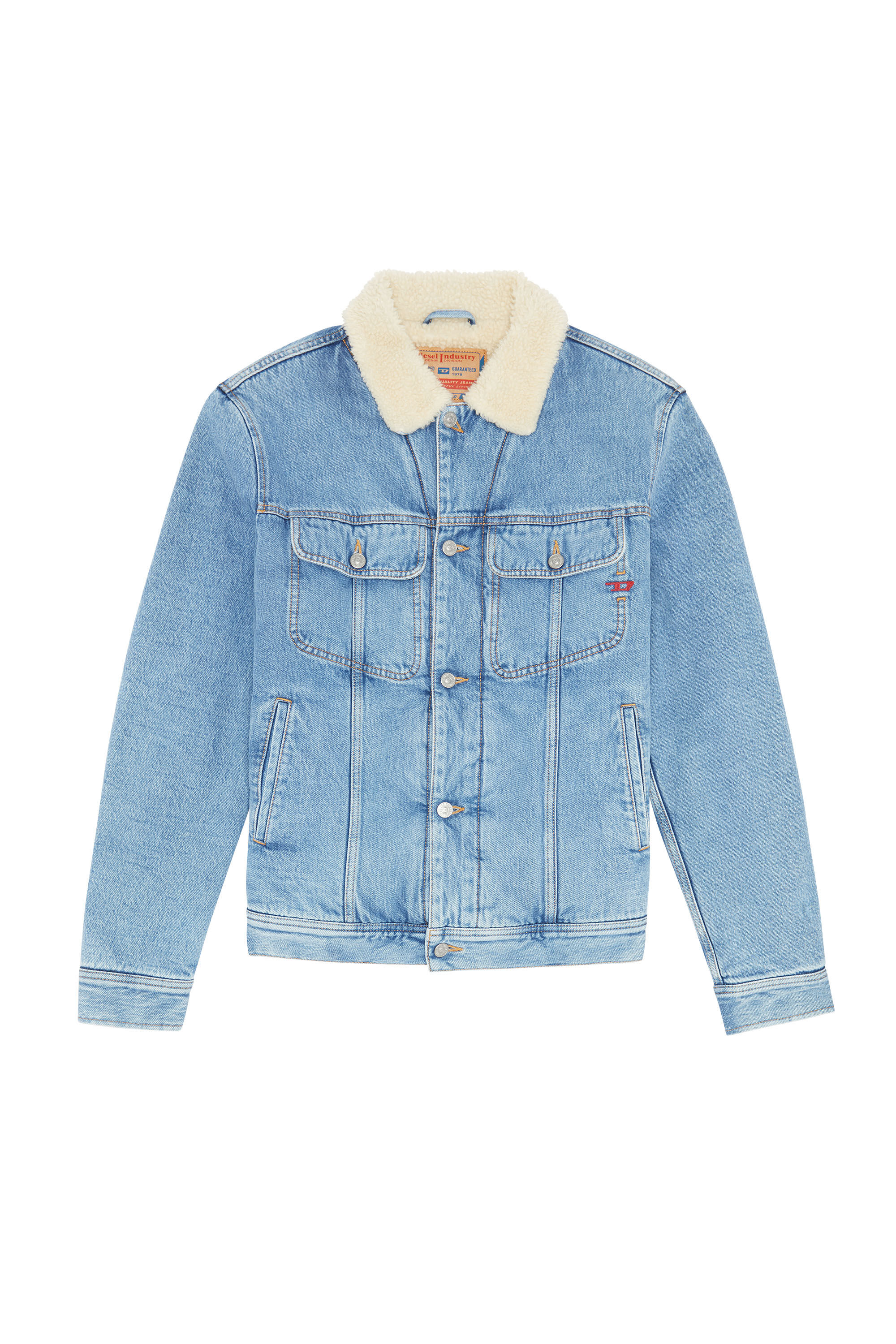 Diesel - D-BARCY-T, Man's Regular-fit teddy-lined trucker jacket in Medium blue - 2