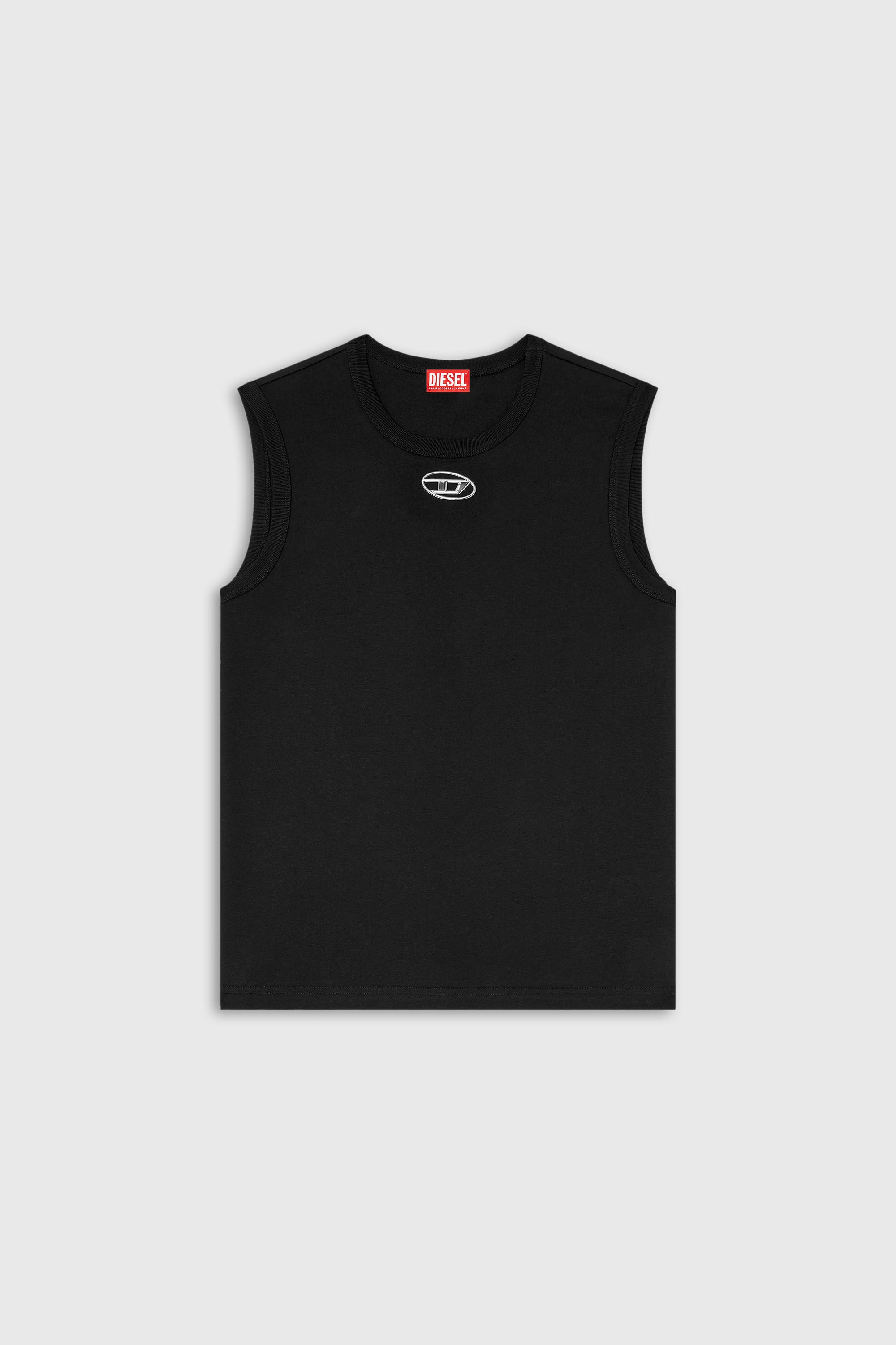 Diesel - T-BISCO-OD, Camiseta de tirantes con logotipo Oval D met&aacute;lico Hombre in Negro - 2