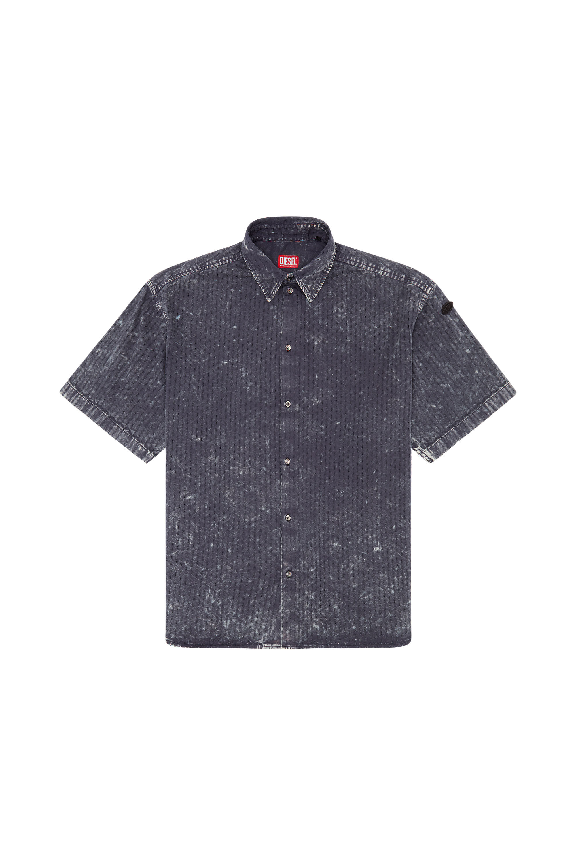 Diesel - S-LAZER, Male's Perforated acid-wash short-sleeve shirt in Dark Grey - 2
