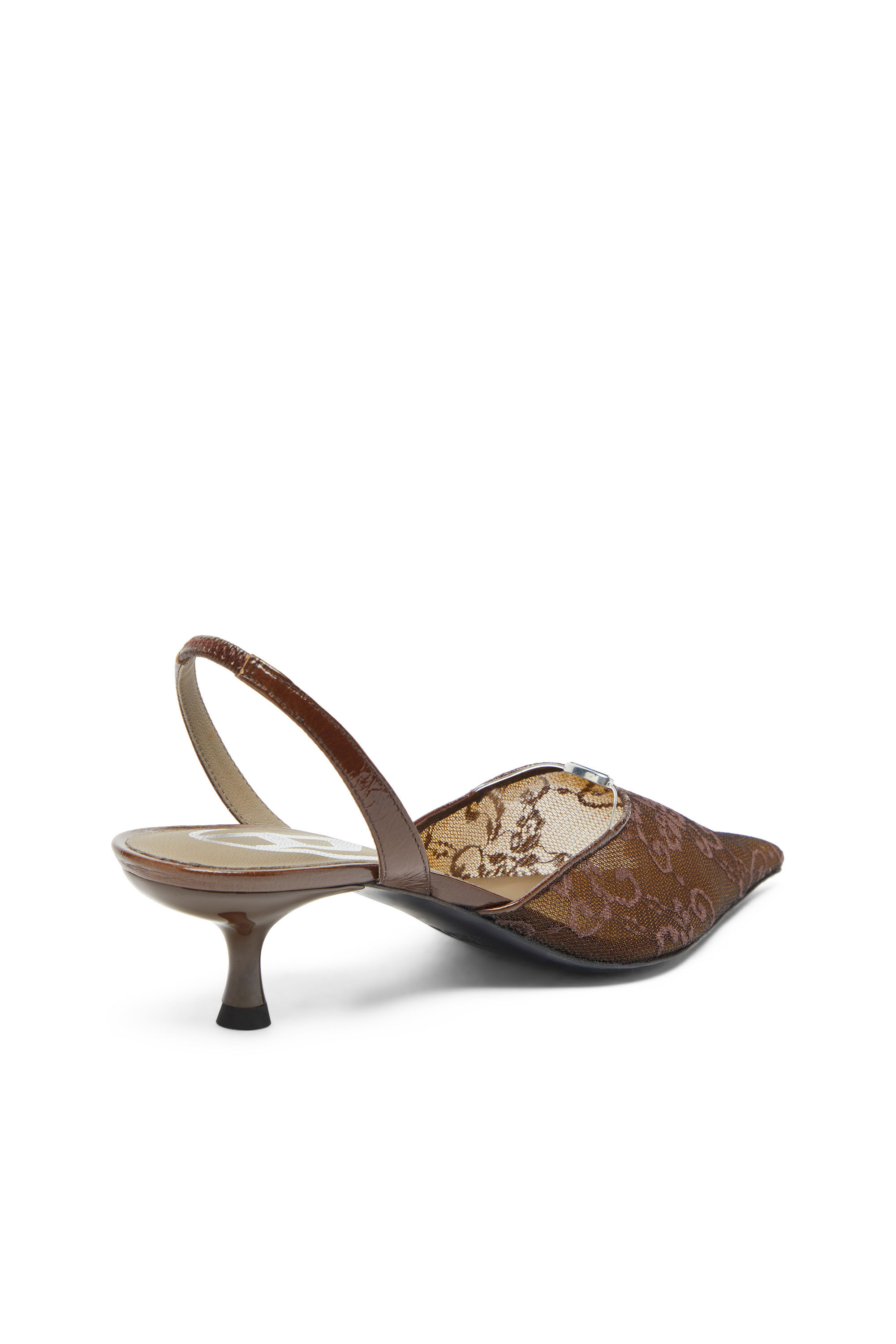 Diesel - D-JEWELS  40 SB LACE, Woman's D-Ten&Half - Slingbacks in lace and leather in Brown - 4