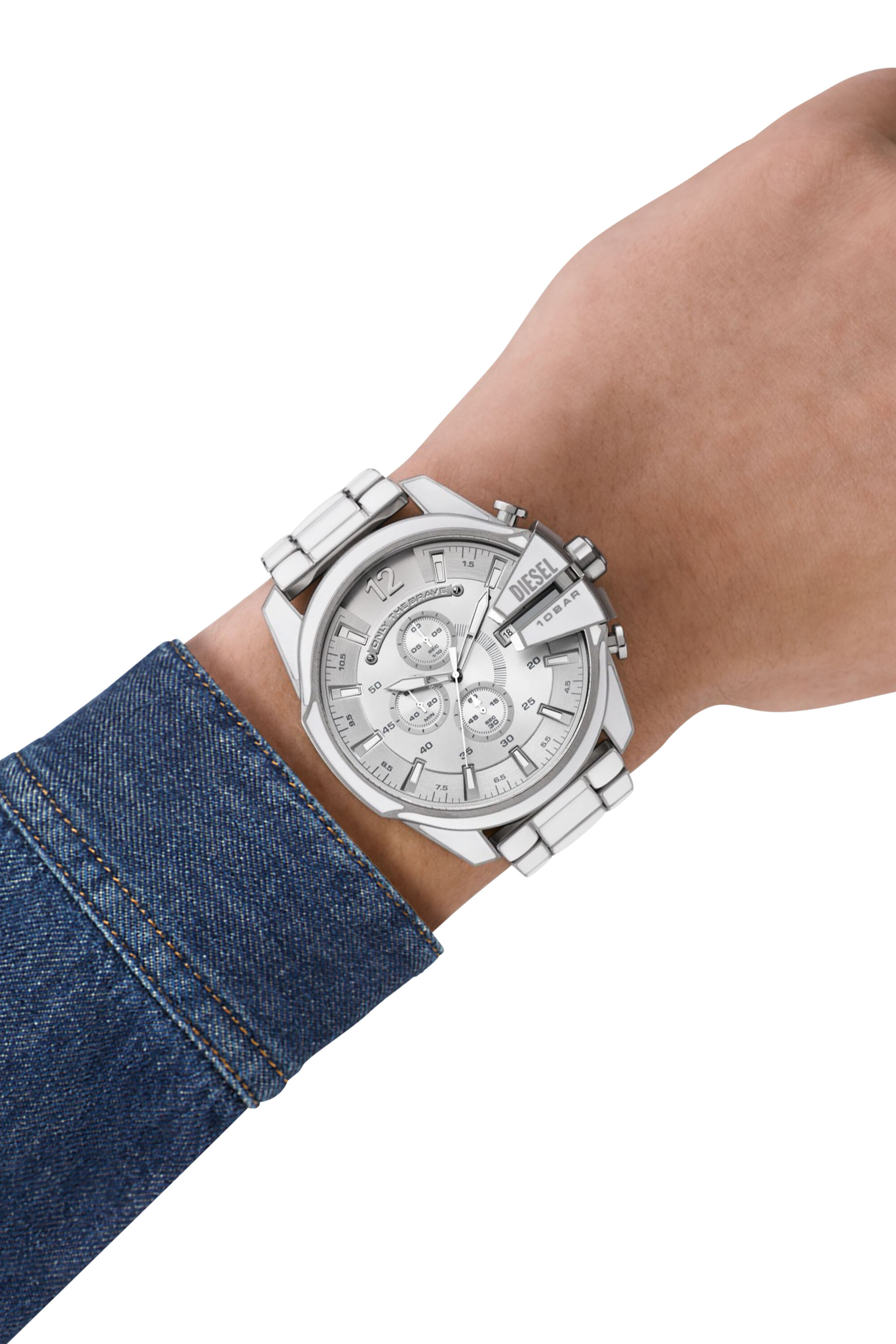 Men's Mega Chief white and stainless steel watch | Silver | Diesel