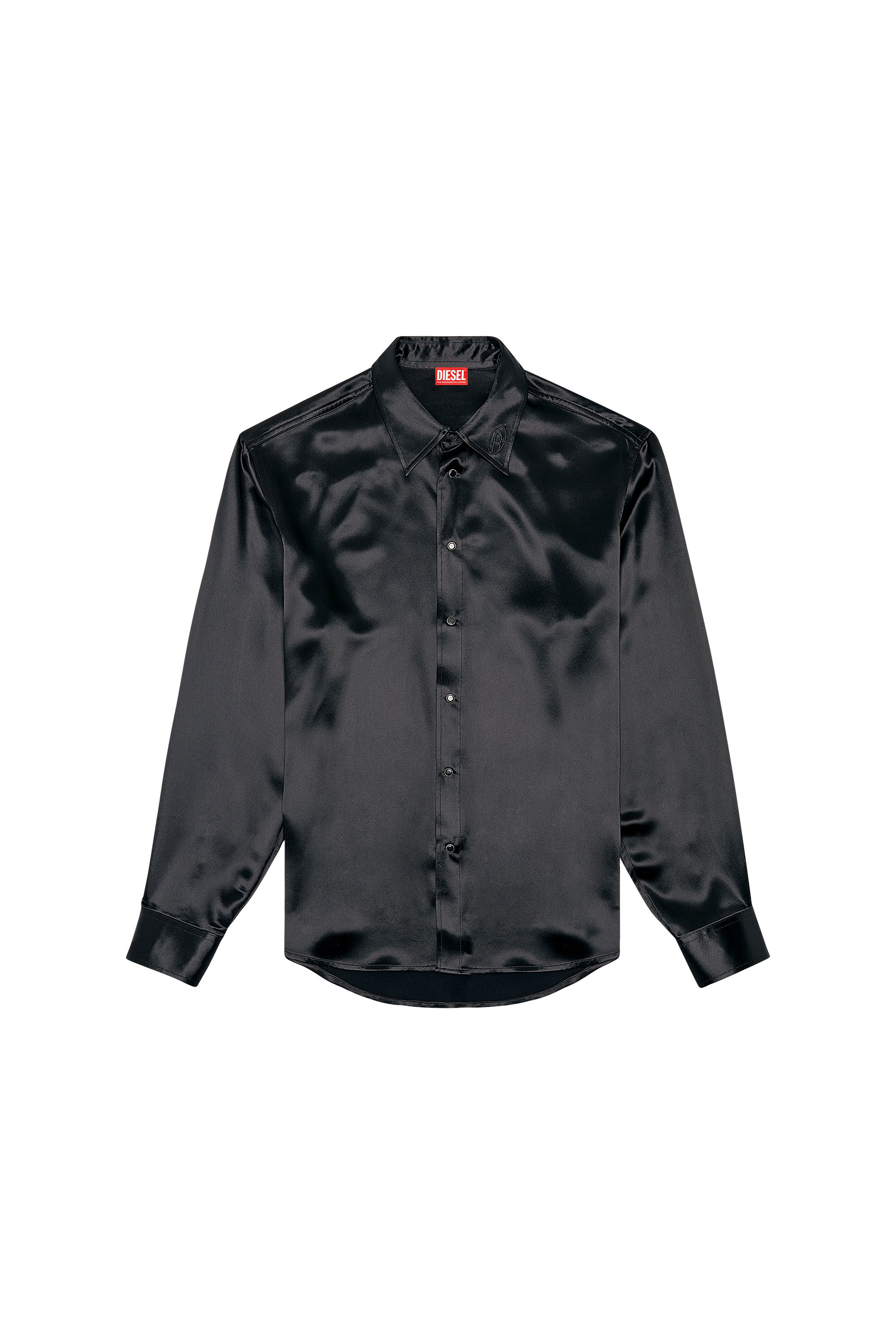 Diesel - S-RICCO, Chemise en satin avec col à logo brodé Homme in Noir - 2