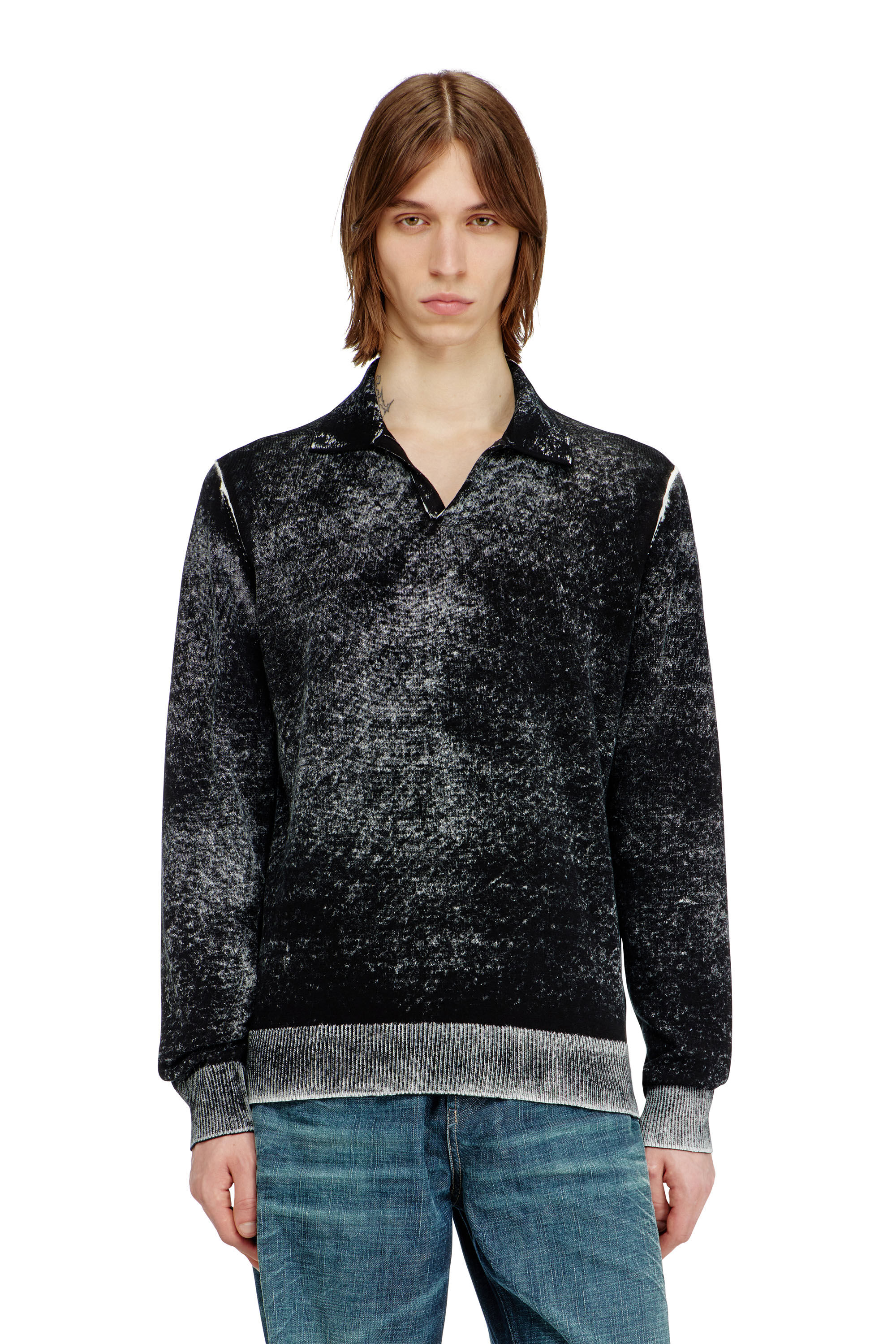 Diesel - K-LAWRENCE, Man's Polo jumper with faded reverse print in Grey/Black - 3