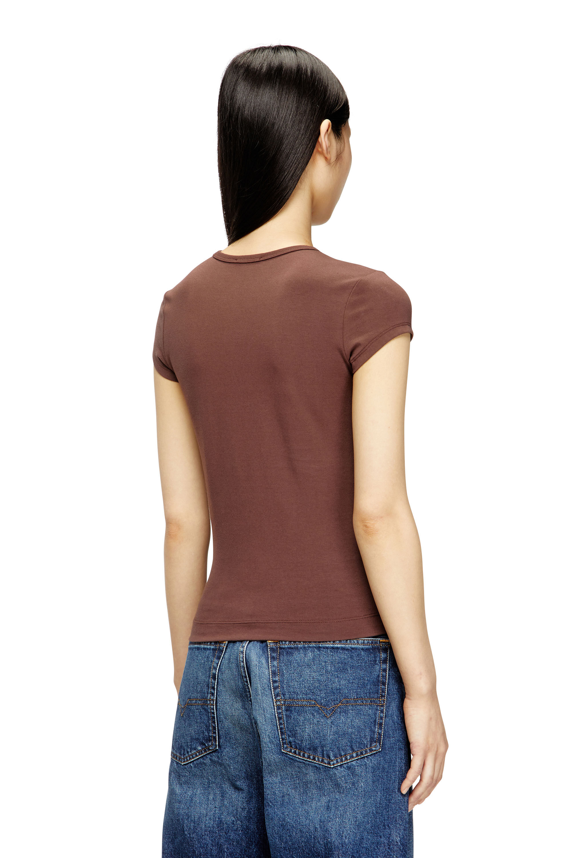 Women's T-shirt with cut-out embroidered logo | Brown | Diesel