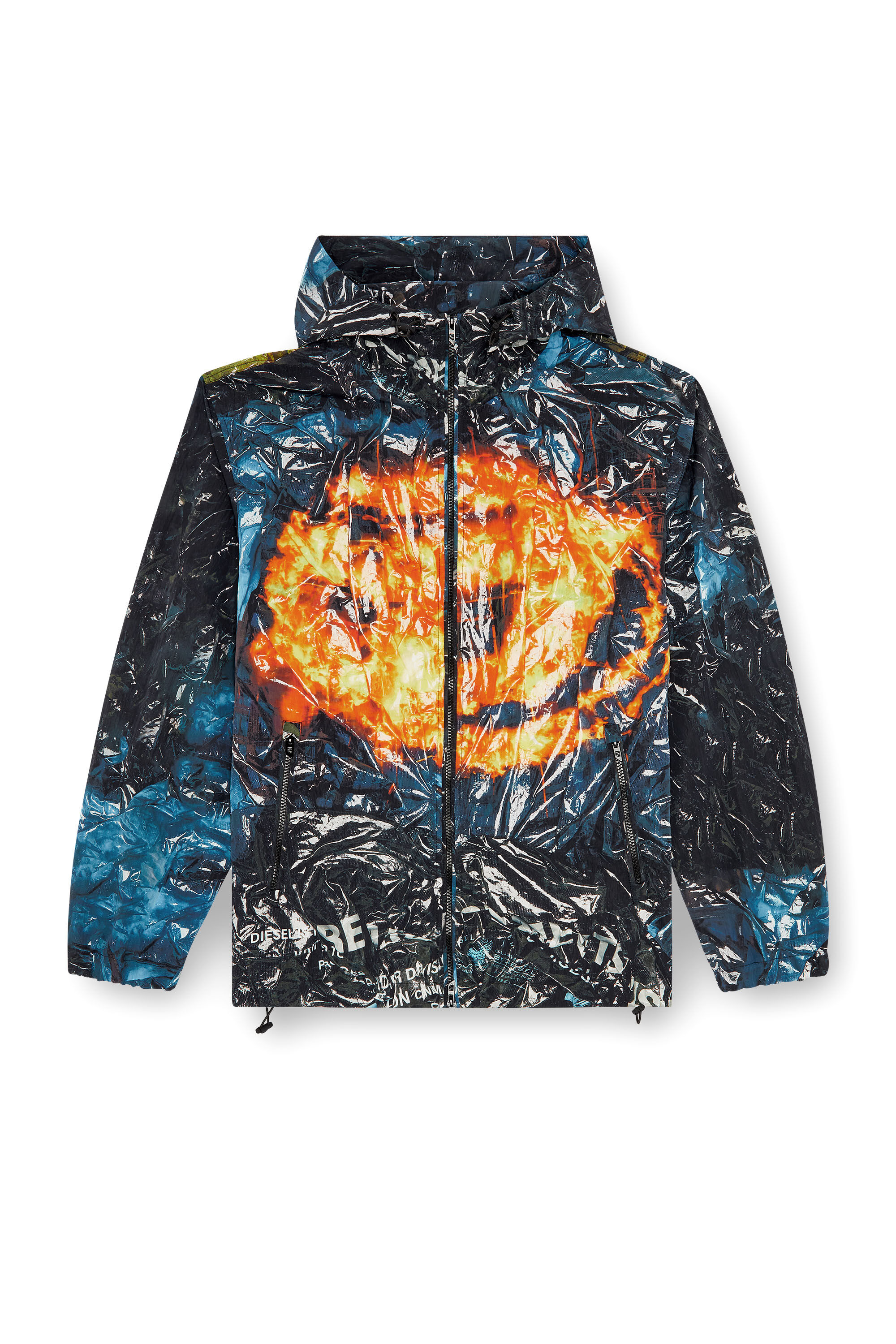 Diesel - J-WARRETT-POSTER, Male's Hooded windbreaker with poster print in Blue/Black - 2