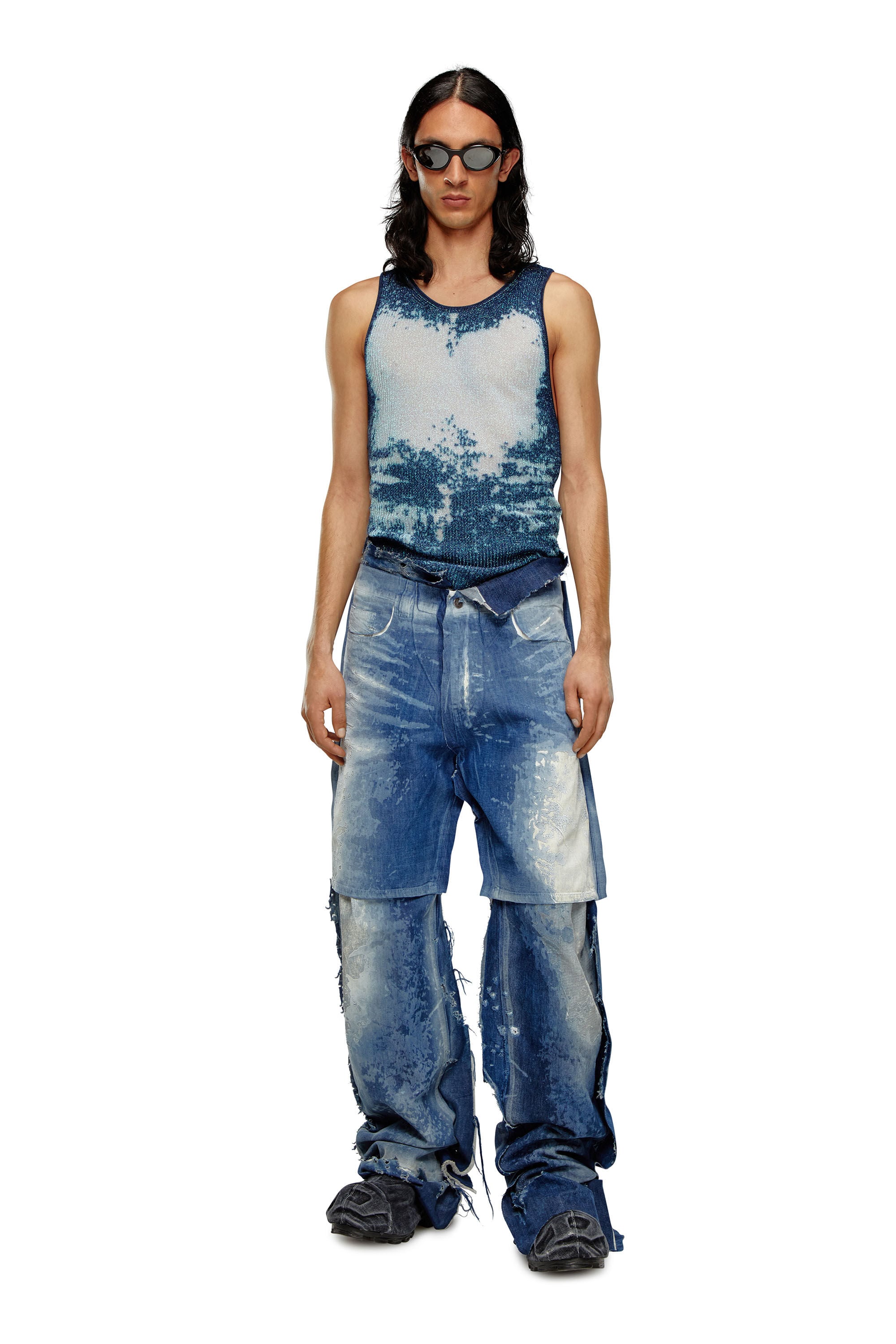 Men's Tank top in devoré metallic knit | Blue | Diesel US