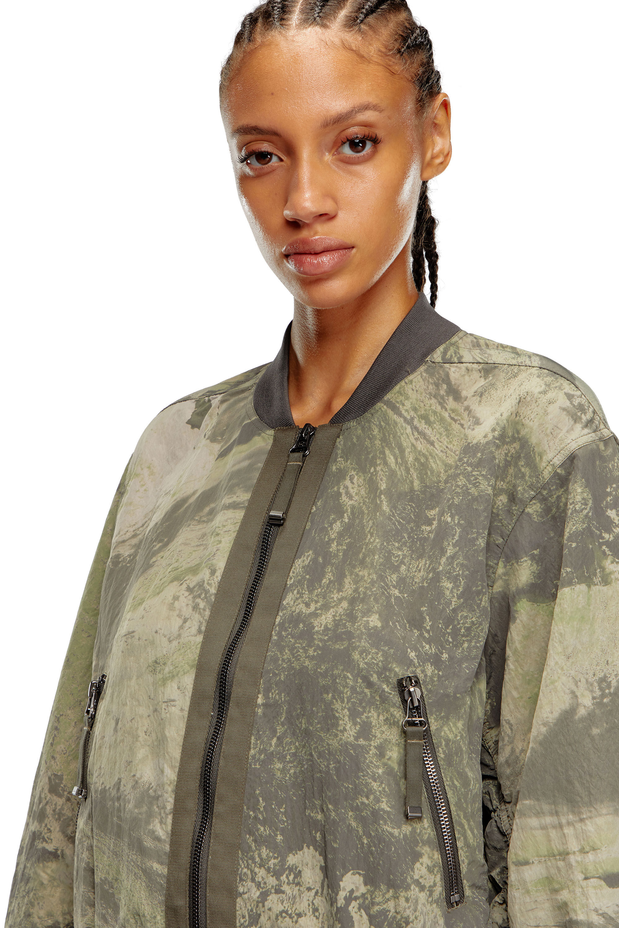 Women's Bomber jacket in light nylon | Green | Diesel Women's Bomber jacket in light nylon | Green | Diesel