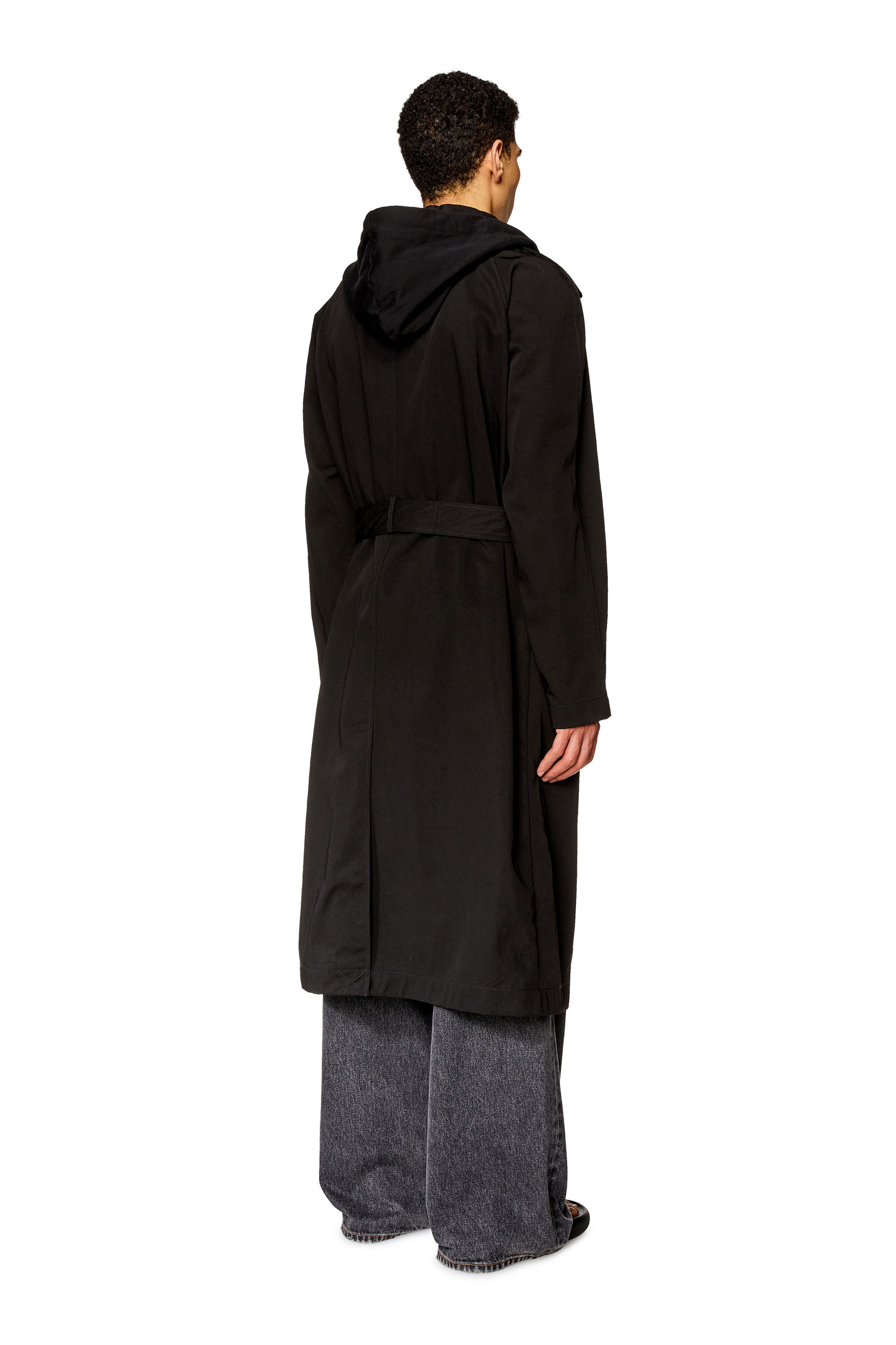 Diesel - J-MATTHEW, Male's Trench in nylon twill with hood in Black - 4