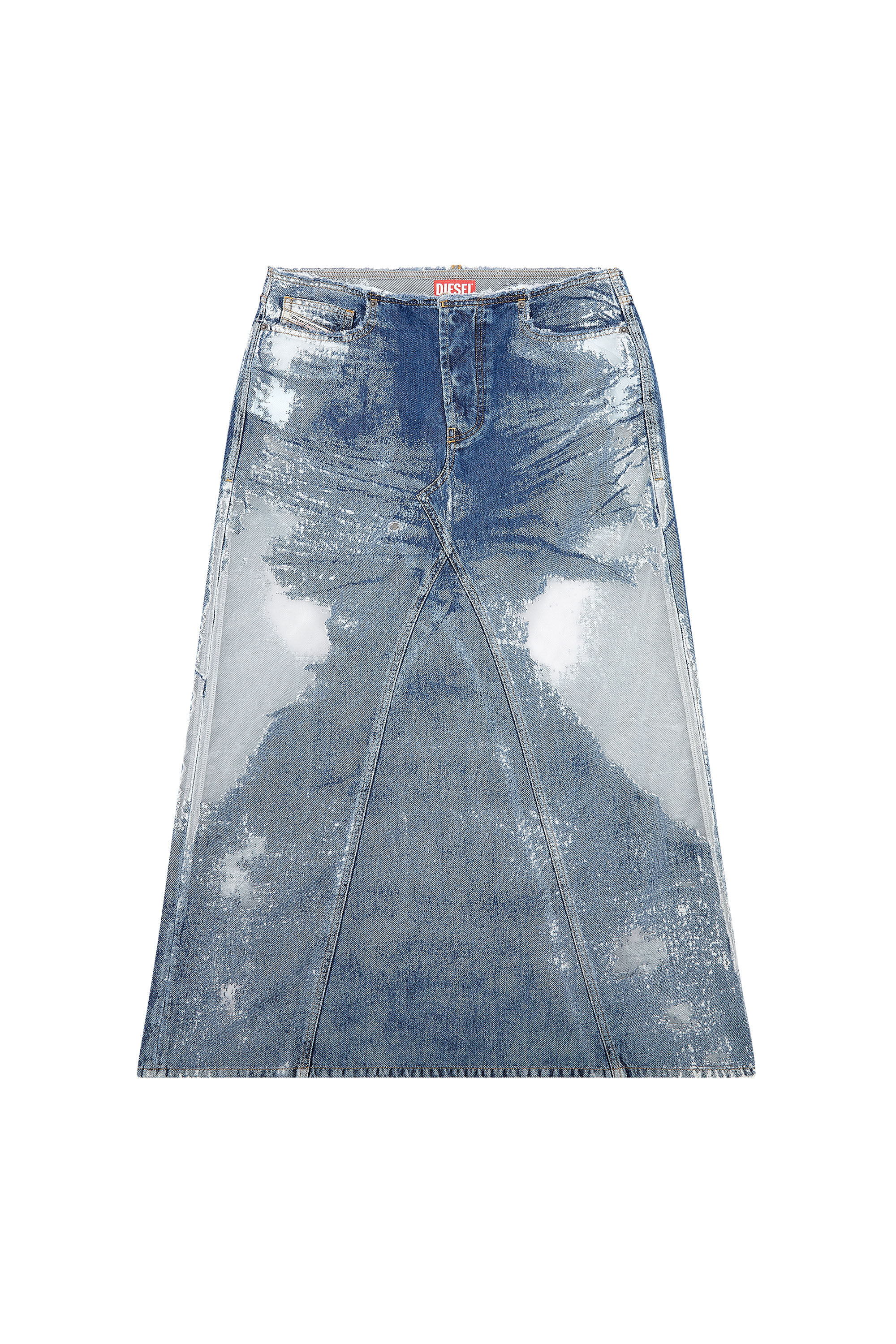 Diesel - DE-PAGO-FSD2, Female's Long denim skirt with devoré in Medium Blue - 2