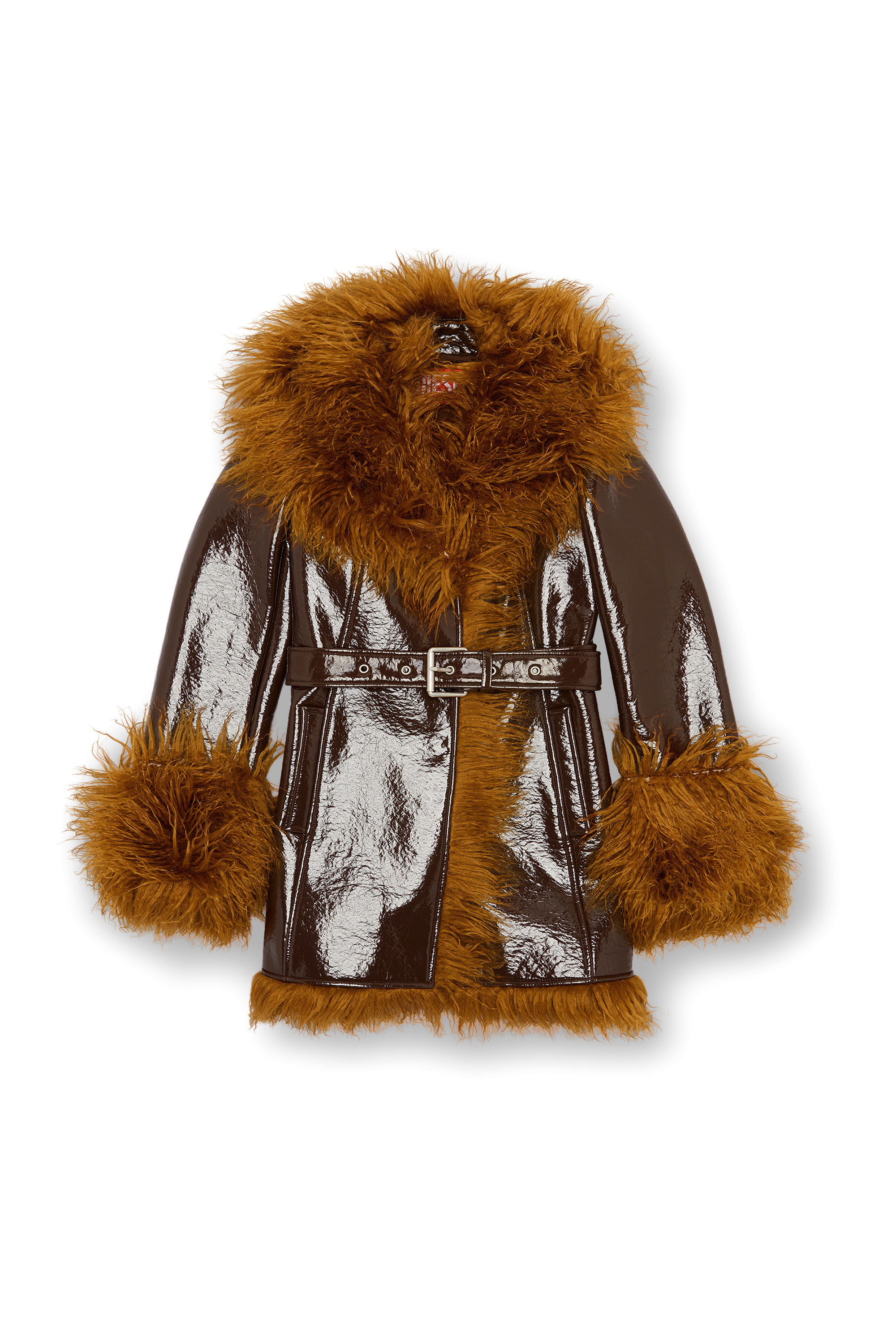Women's Coated trench coat with shaggy trims | Brown | Diesel