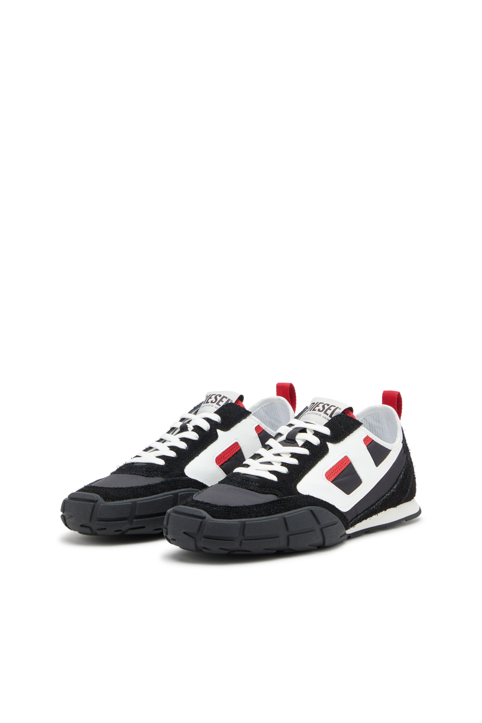Diesel - S-PAGODHA LOW, Male's S-Pagodha-Sneakers in leather, suede and ripstop in Black/Red - 9