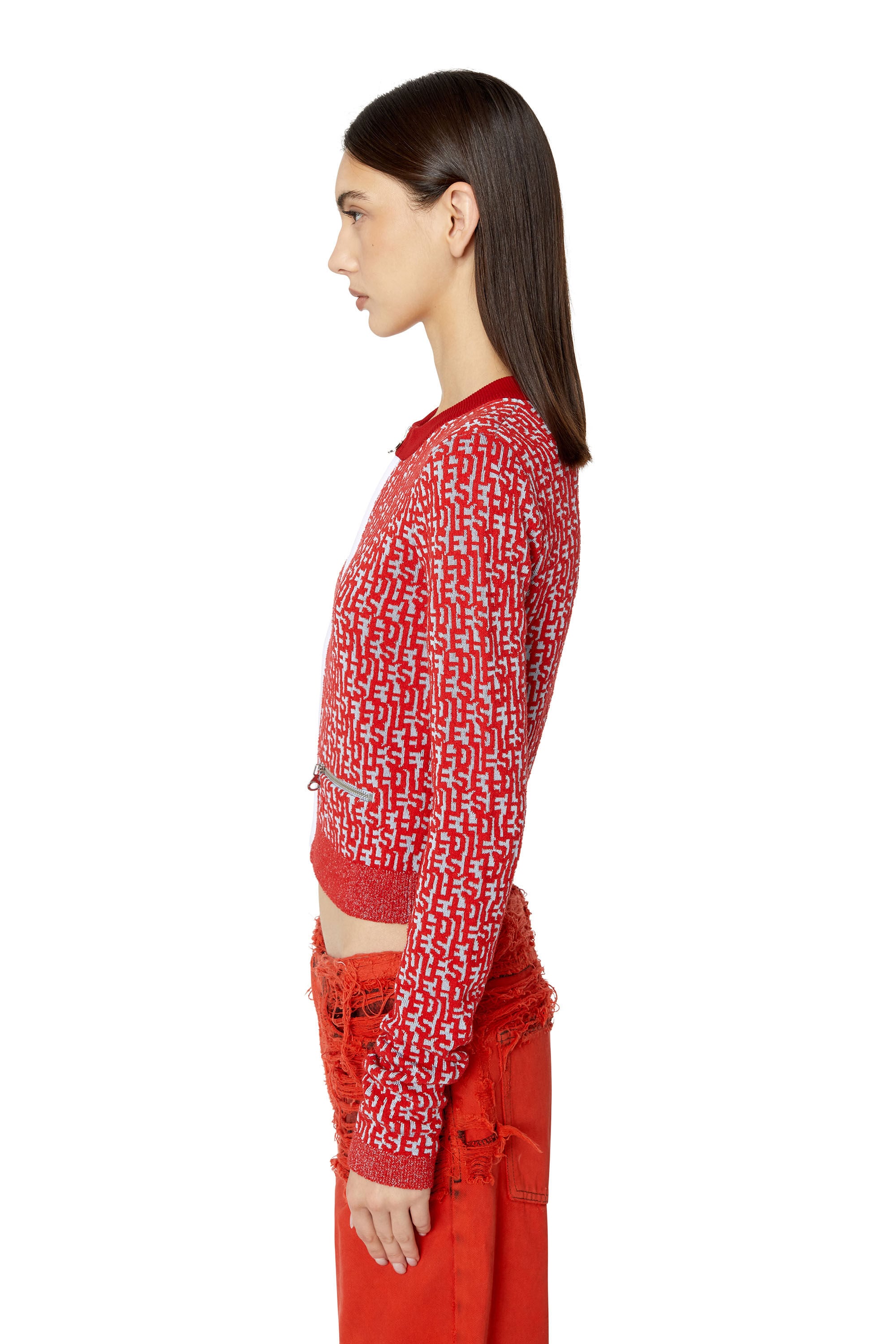 Diesel - M-ALLORCA, Woman's Knit cardigan in Red/Grey - 6