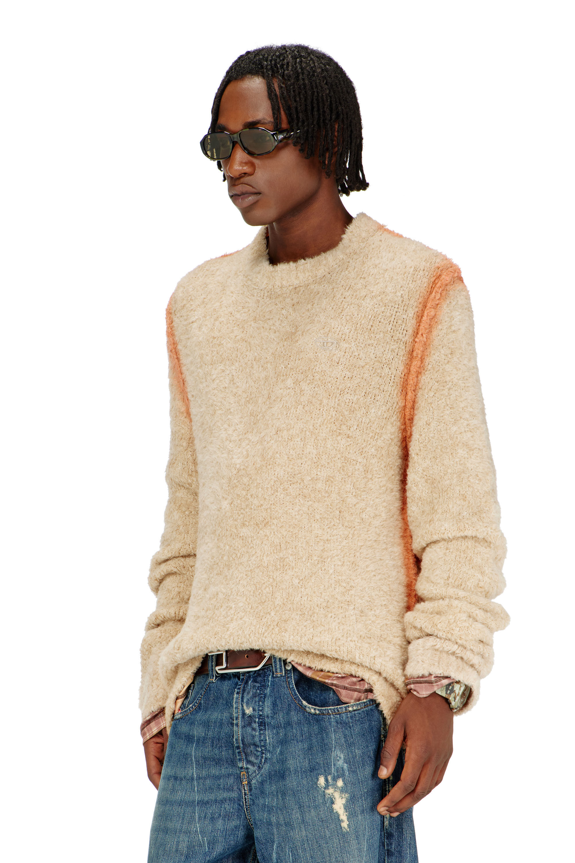 ニット/セーター Diesel Beige Stripe Sweatshirt Men's Alpaca-blend jumper with spray-dyed seams | Brown | Diesel US