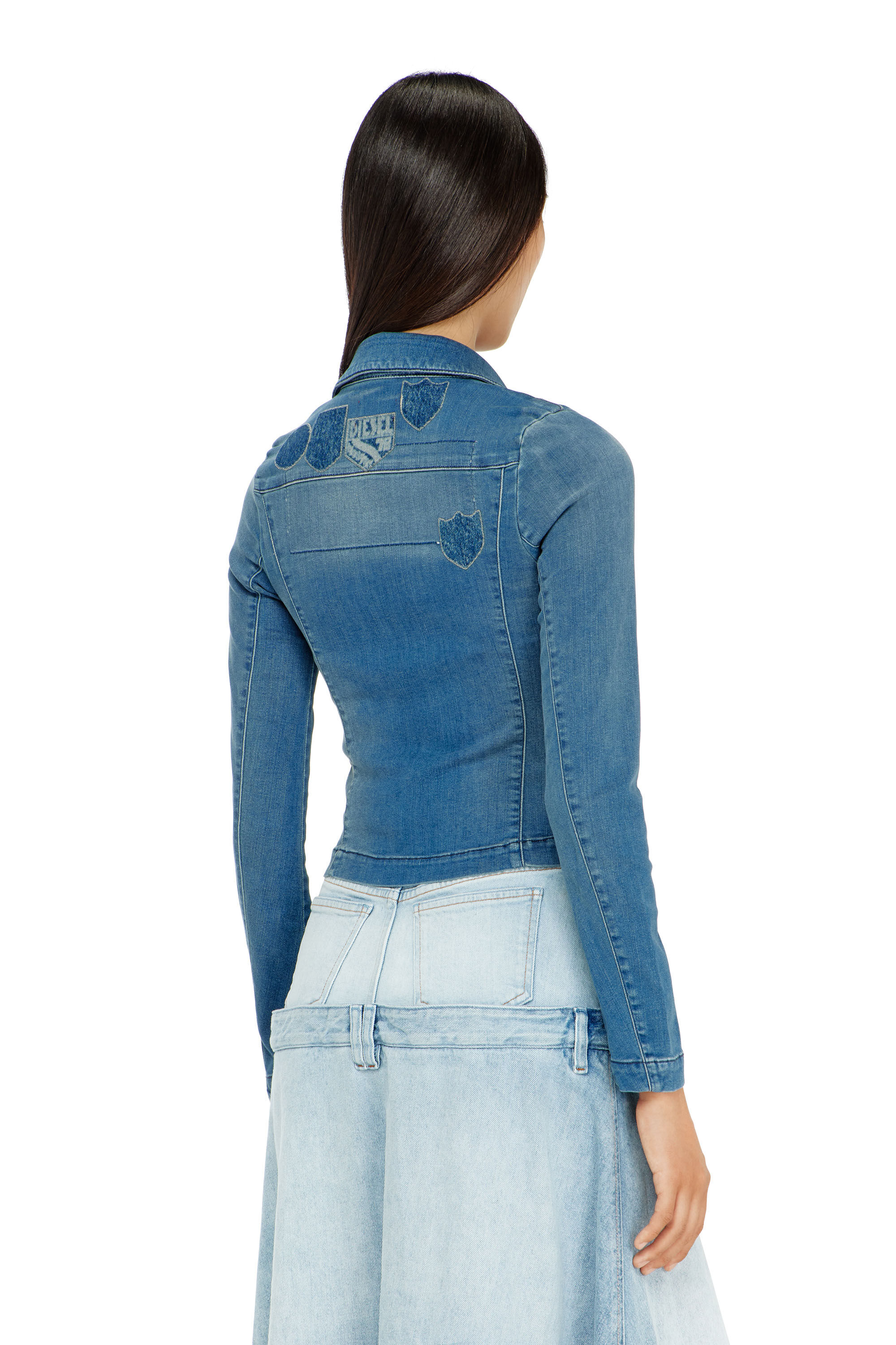 Diesel - DE-VILARA-S, Woman's One-button denim shirt with patch effects in Blue - 4