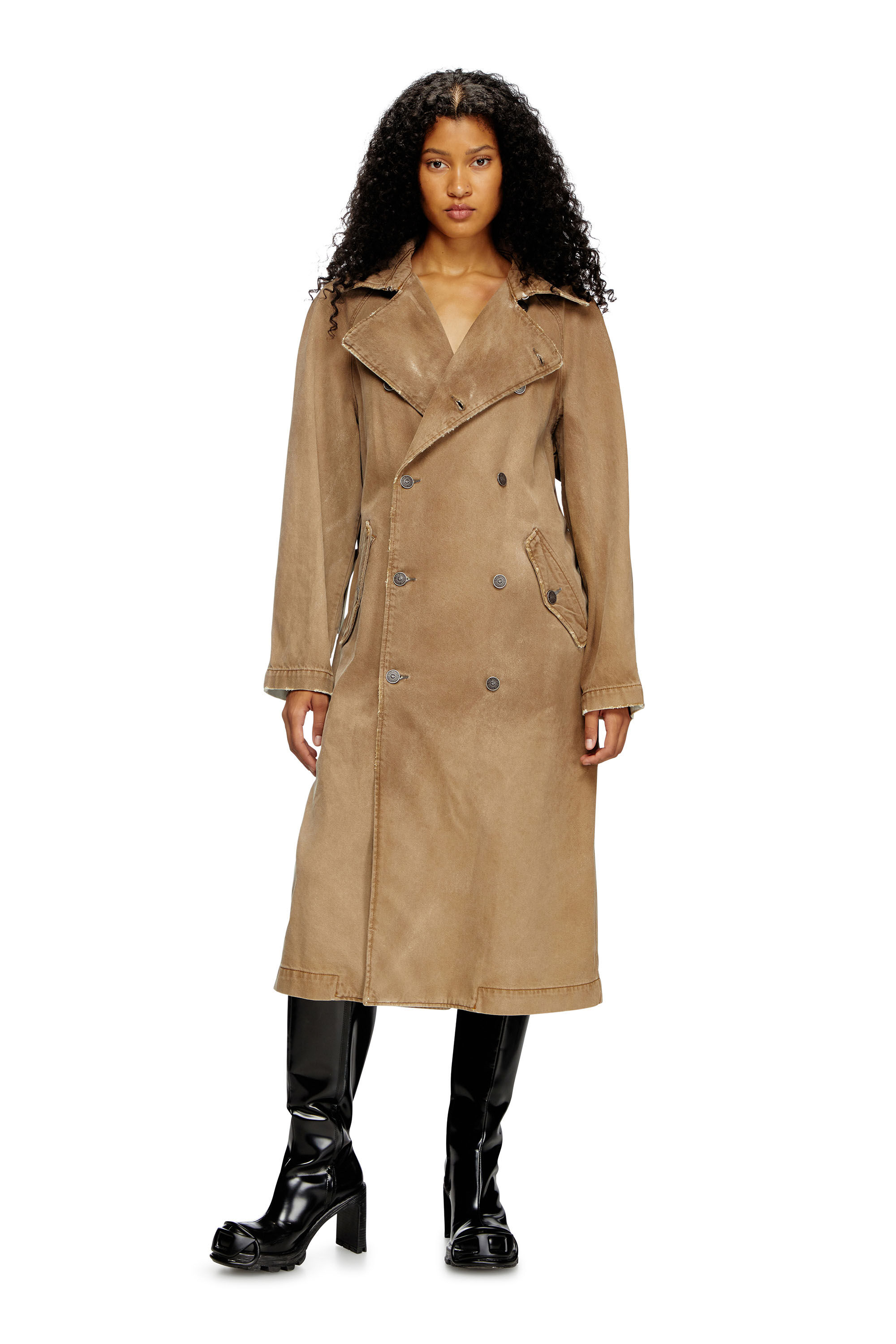 Women's Trench coat in overdirt denim | Brown | Diesel