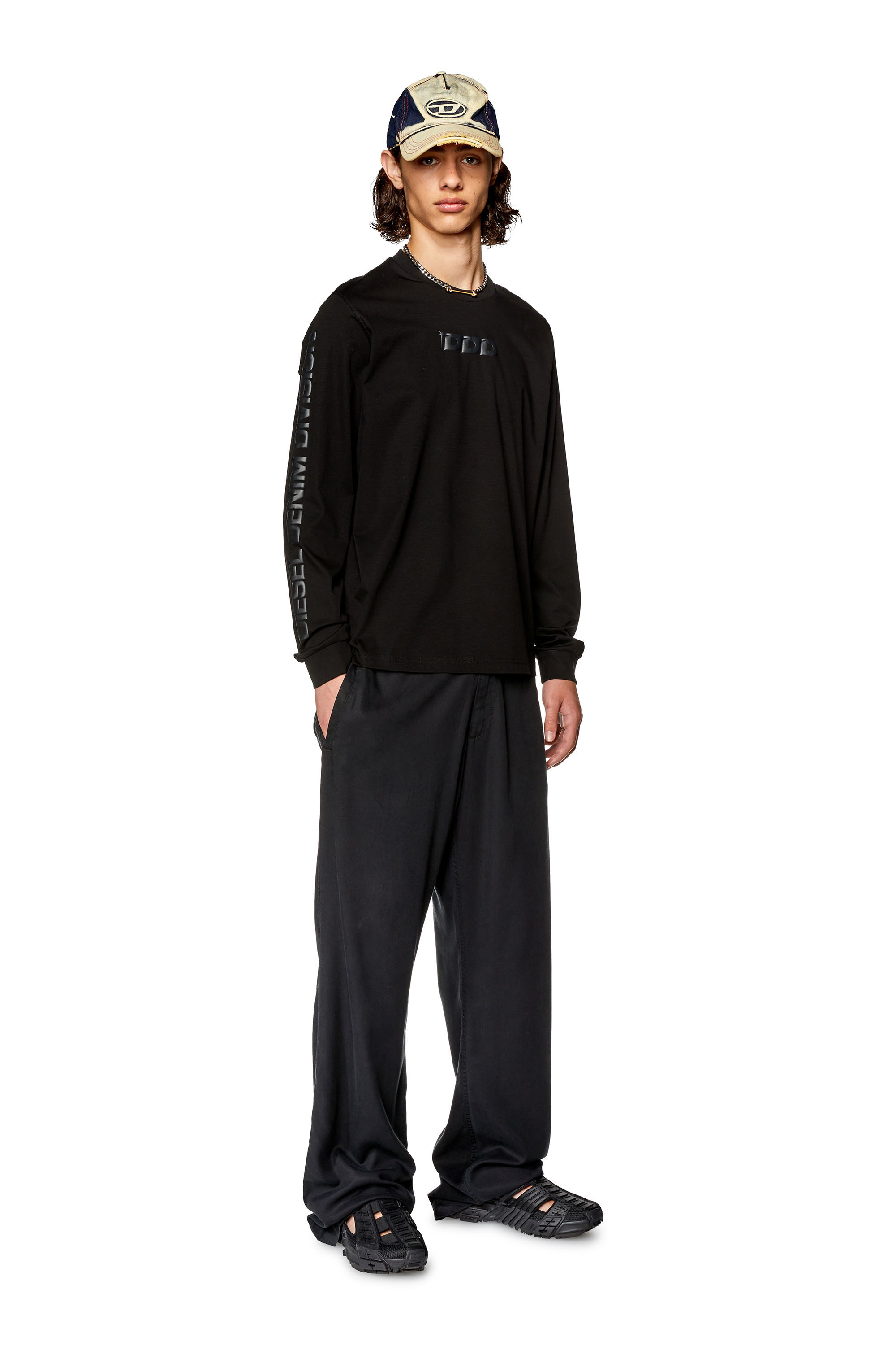 Diesel - T-MUST-LS-L4, Male's T-shirt with DDD puff print in Black - 1