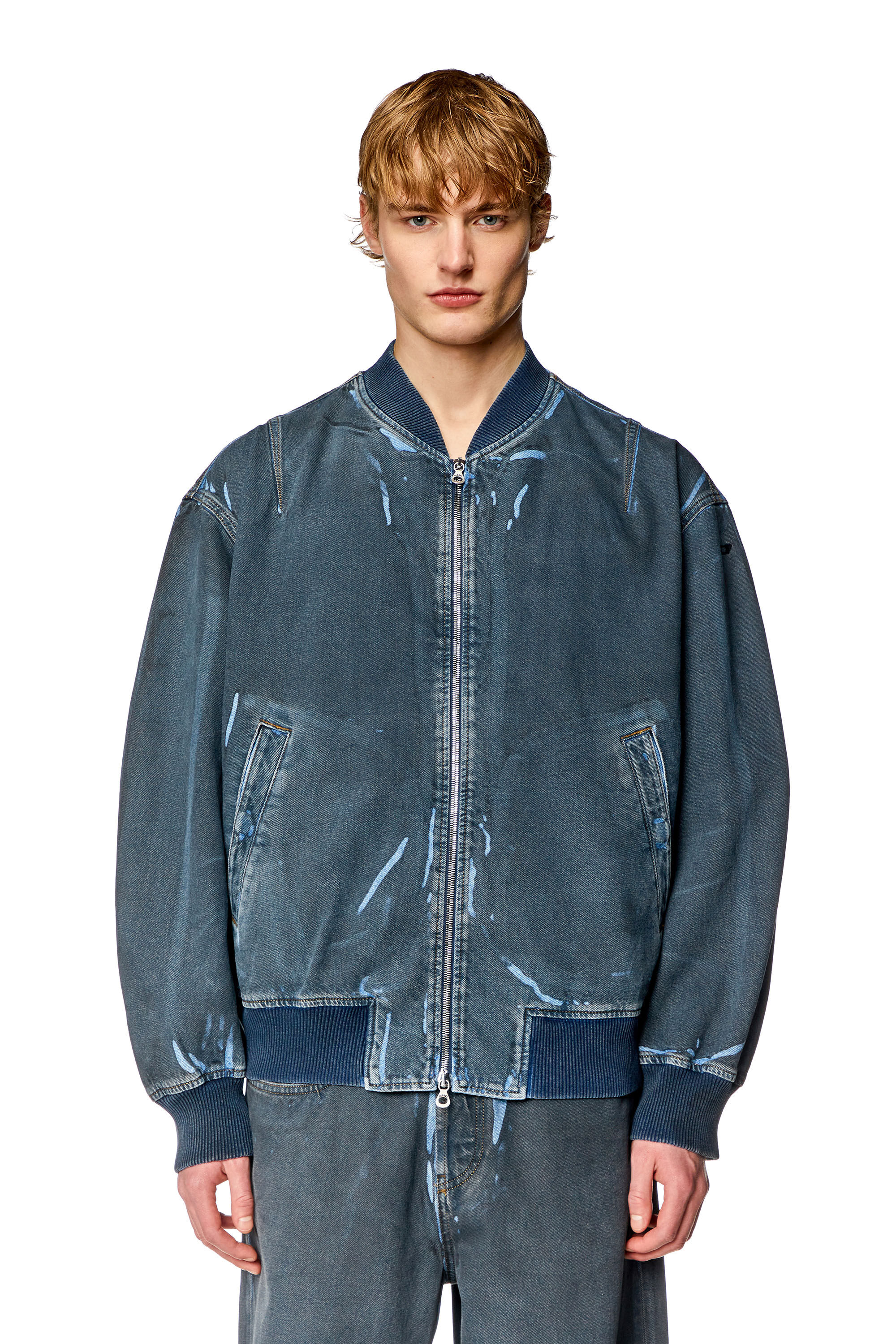 Diesel - D-VINZ-S, Veste bomber en denim enduit effet vieilli Homme in Bleu - 3