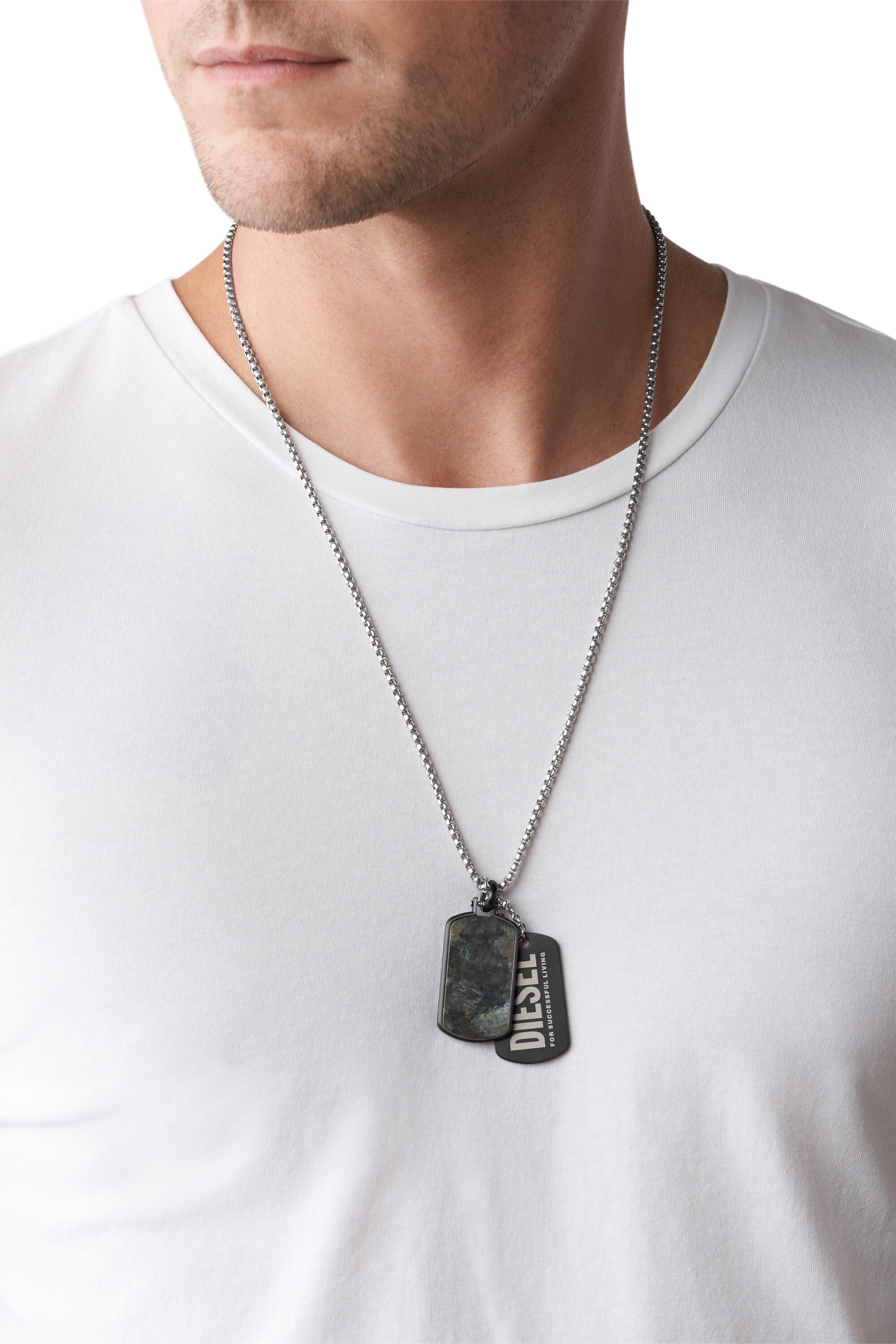 DX1327 Man: Labradorite and Stainless Steel Dog Tag Necklace | Diesel