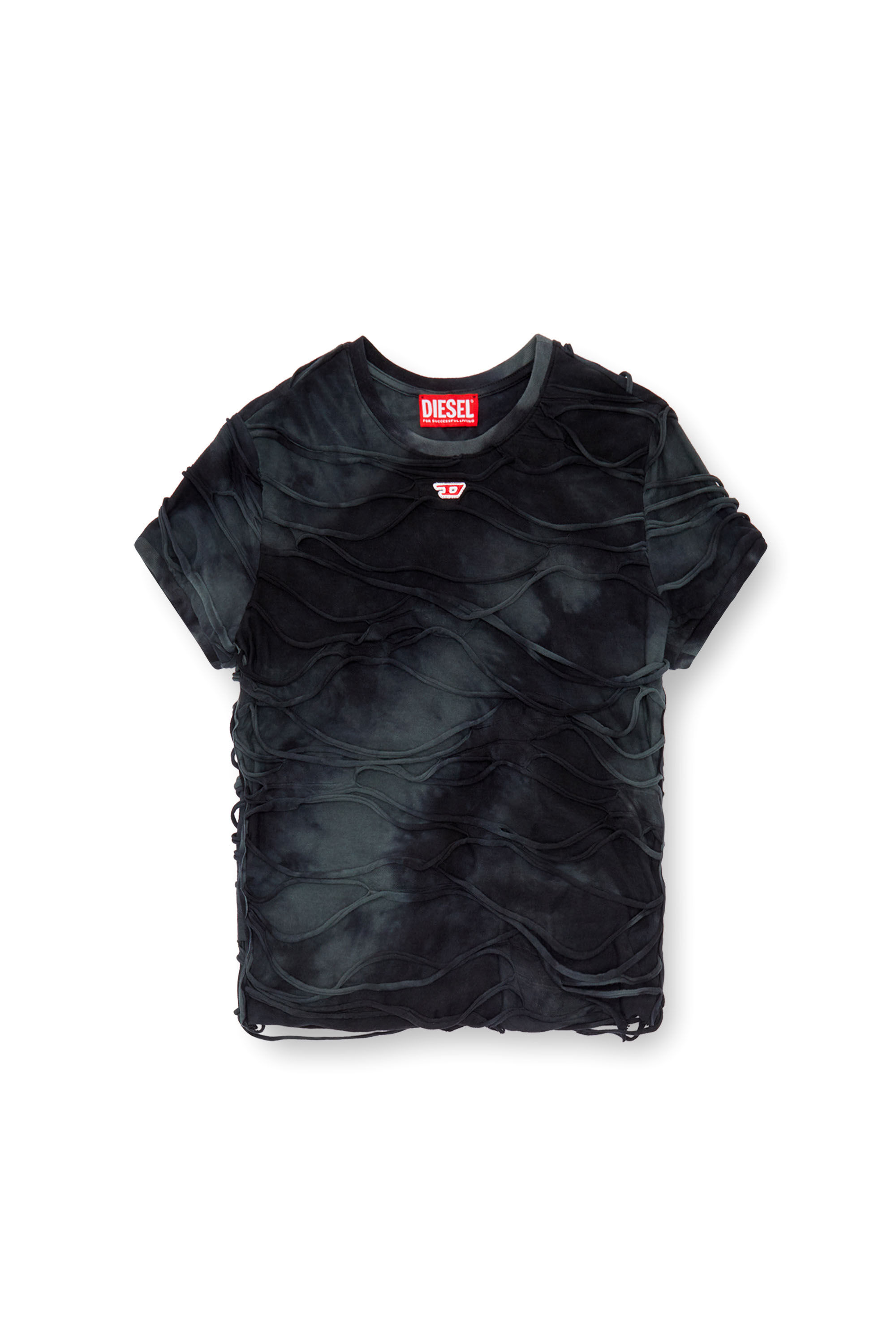 Diesel - T-UNCUTIE-LONG-P1, Female's T-shirt with floating strands in Black - 2
