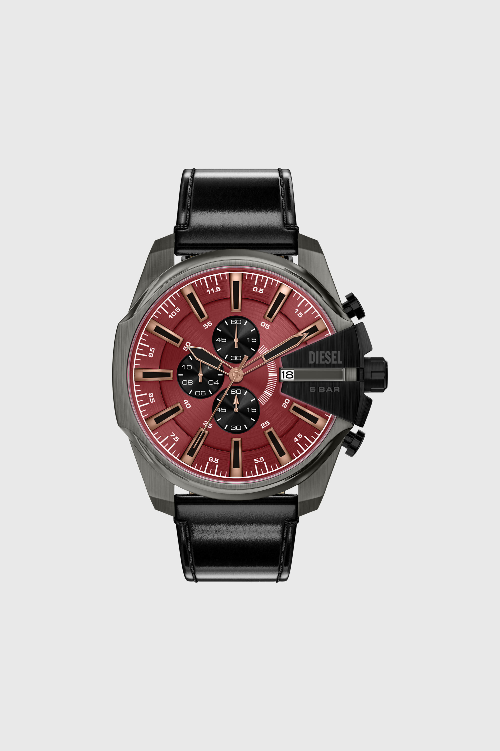 Diesel - DZ4714 WATCH, Man's Mega Chief Slim black leather watch in Black - 1