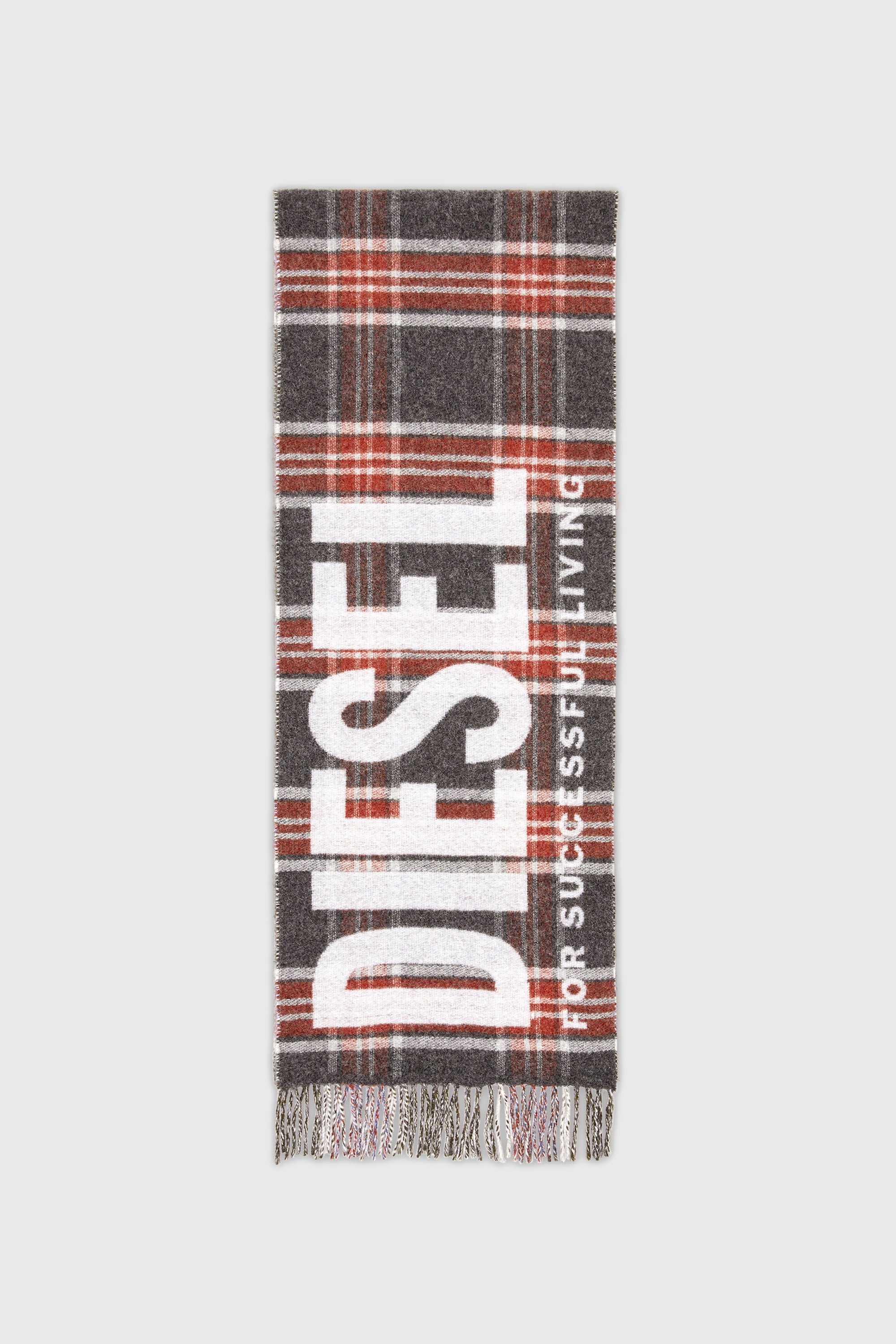Diesel - S-QUAK, Bufanda con flecos en mezcla de lana y jacquard a cuadros Hombre in Multicolor - 1