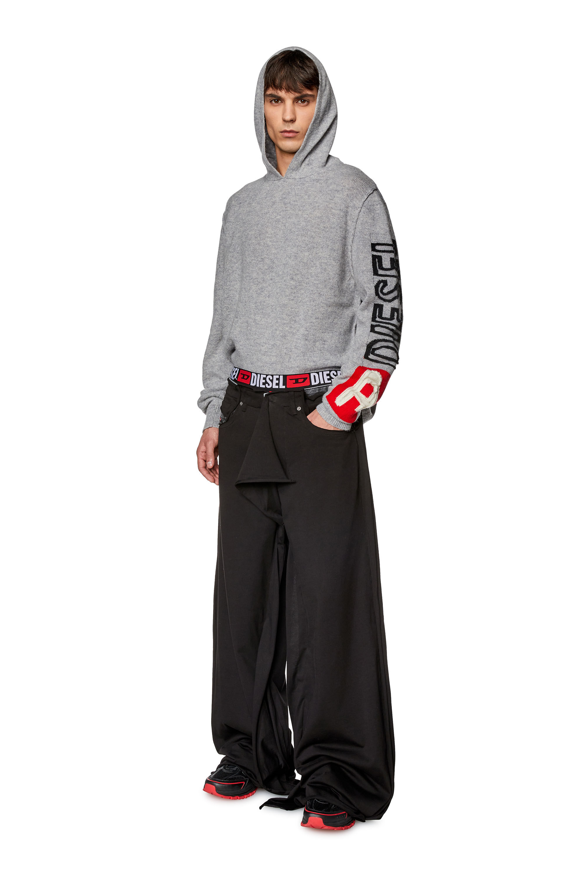 Diesel - K-TELENDO, Sweat-shirt à capuche en laine avec logo découpé Homme in Gris - 1