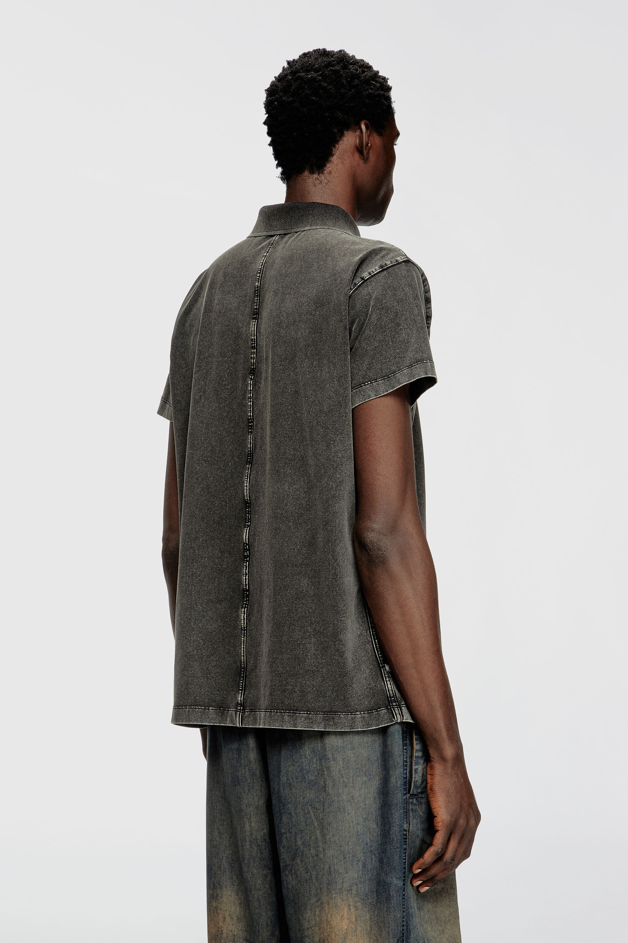 Diesel - T-NOMELY, Man's Polo shirt in denim-look jersey in Black - 4