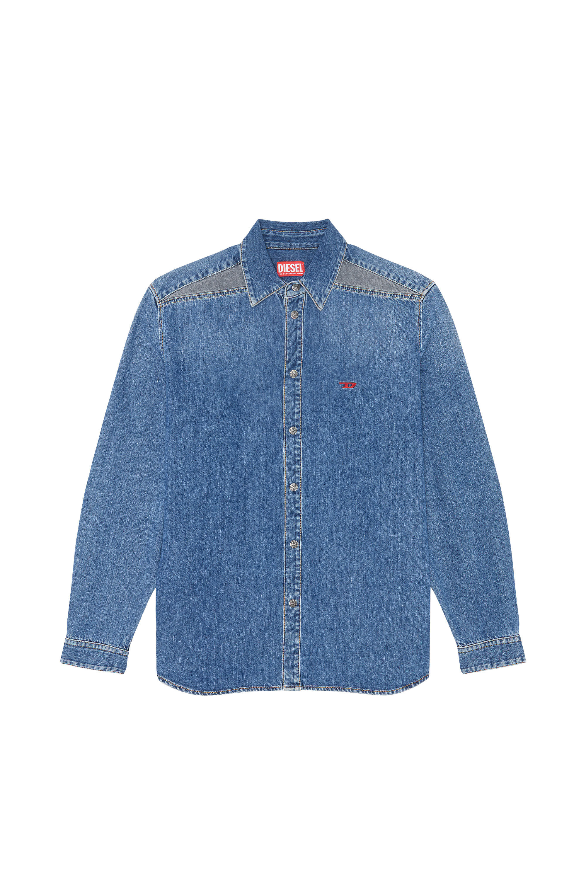 Diesel - D-SIMPLY-RS, Chemise en denim avec empiècements contrastés Homme in Bleu - 2