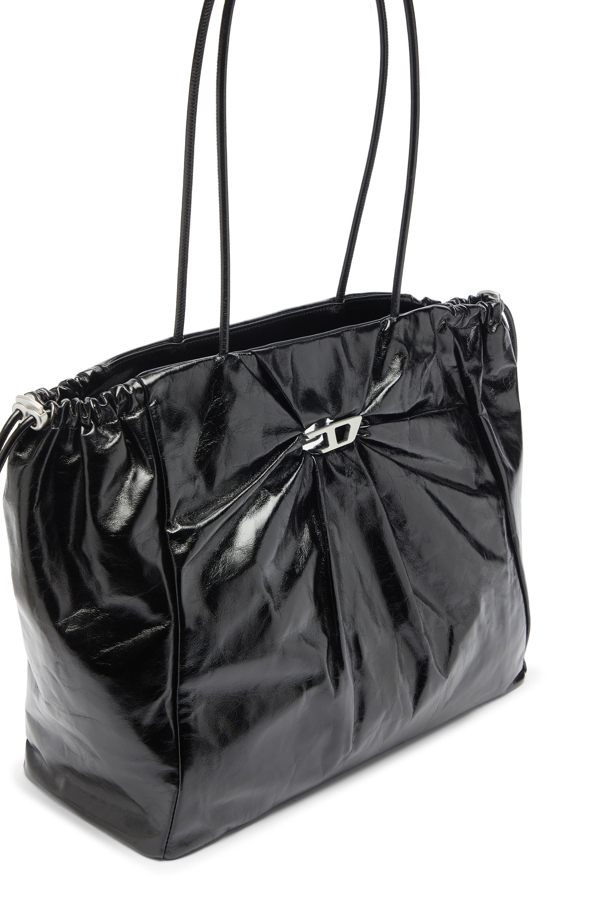 Women's Scrunch-D - Tote bag in shiny wrinkled leather | Black