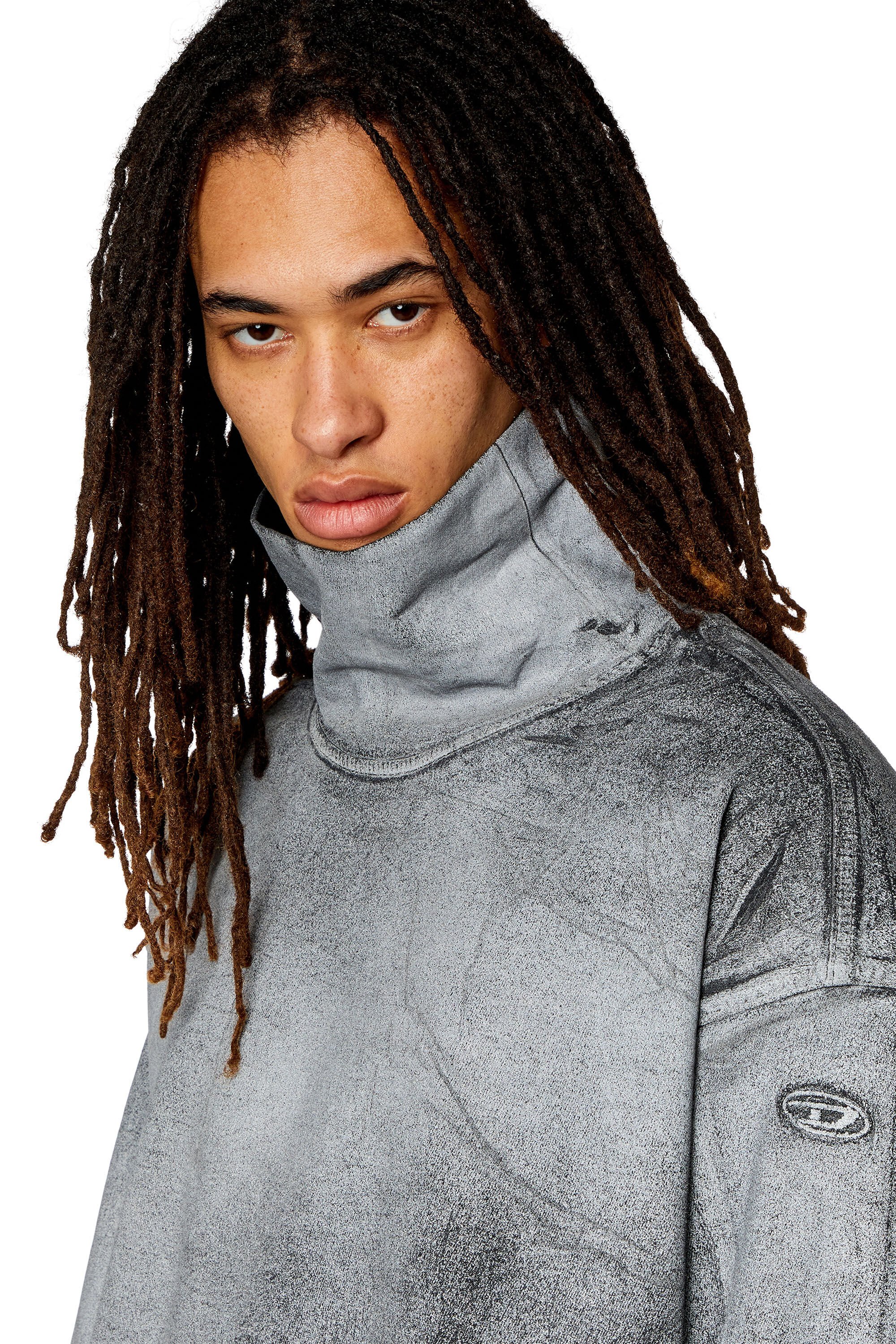 Diesel - D-NLABELCOL-S TRACK, Man's High neck sweatshirt in printed Track Denim in Dark grey - 5