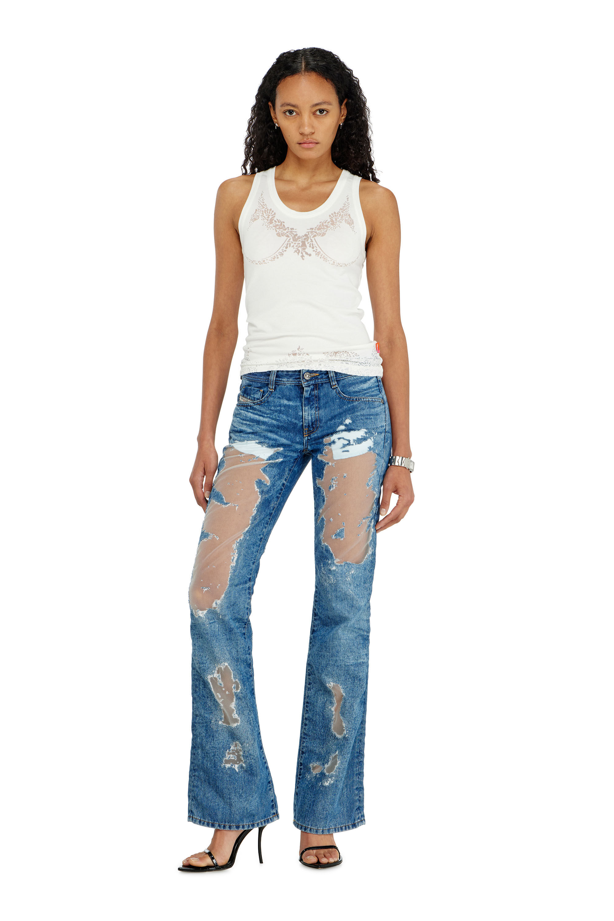Diesel - PR-T-ANKI-LACE-R, Female's Tank top with devor&eacute; lace effect in White - 1