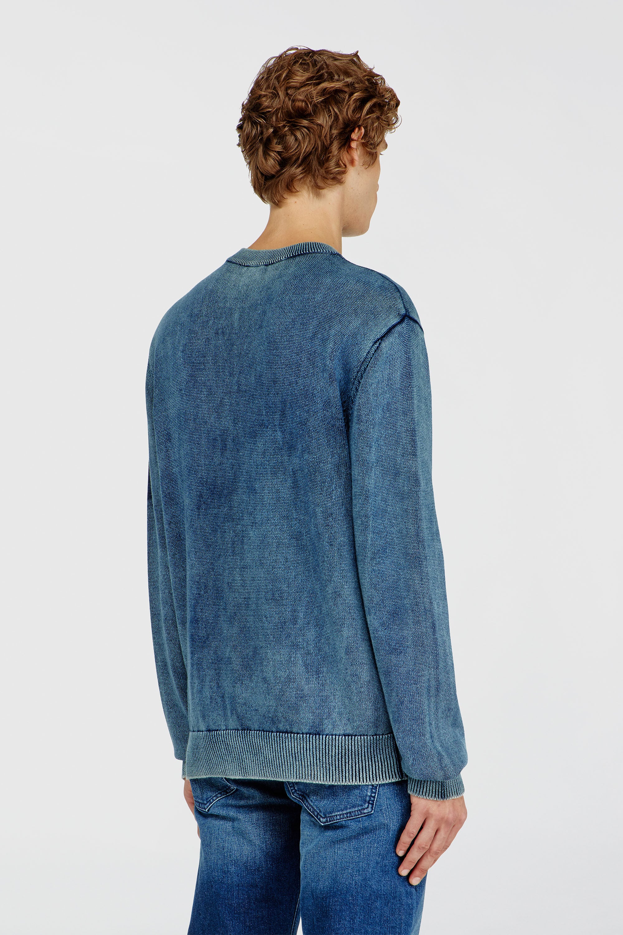 Diesel - K-PERNE, Man's Denim-look jumper with patch effects in Medium blue - 4
