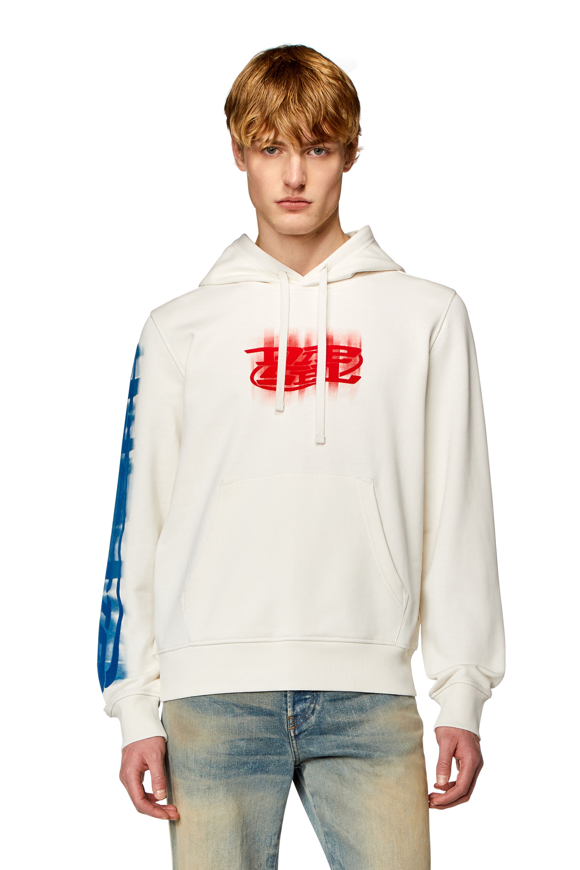 Diesel - S-GINN-HOOD-N, Sweat-shirt à capuche avec imprimés Diesel effet flou Homme in Blanc - 3