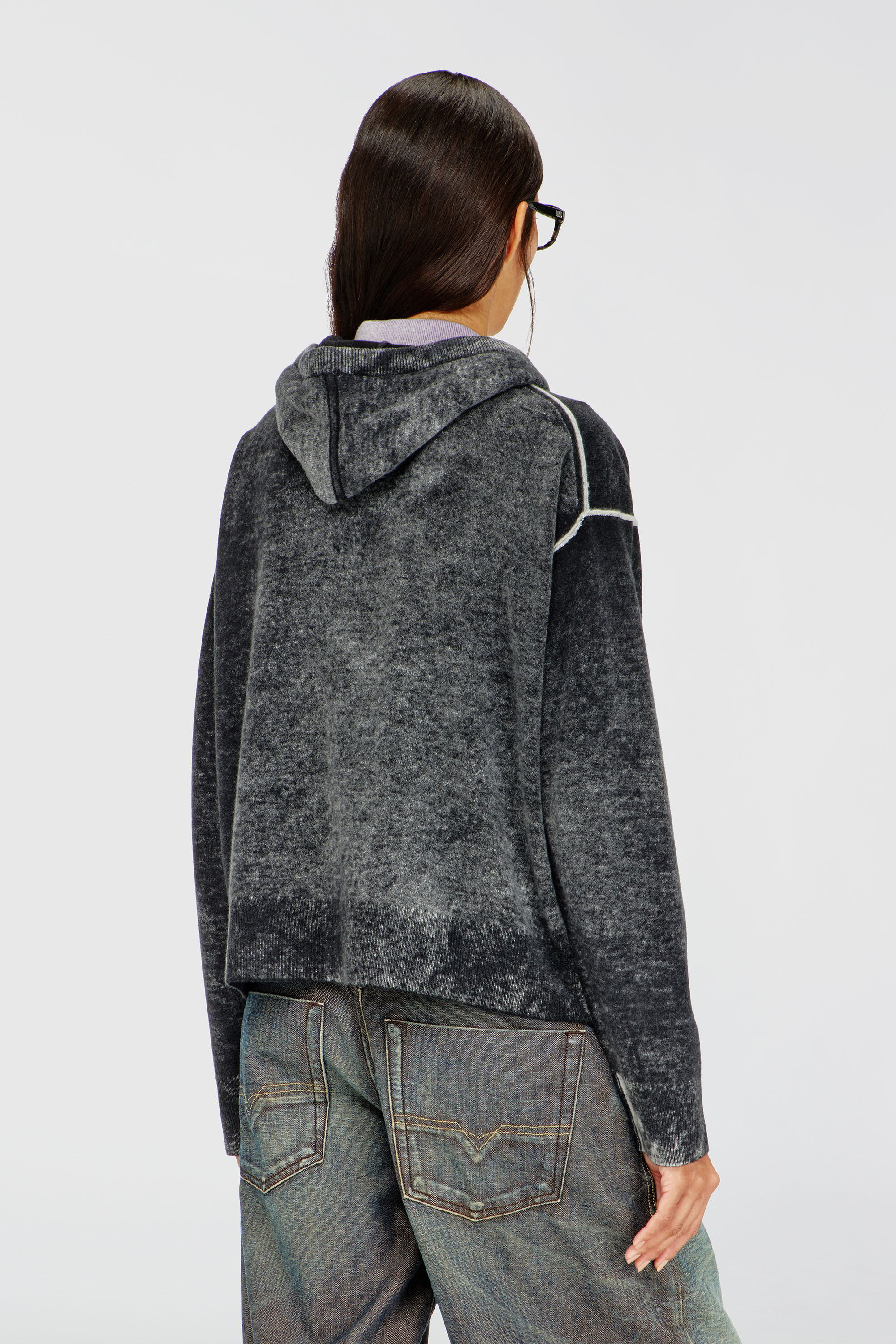 Women's Reverse-print hooded cardigan in wool | Multicolor