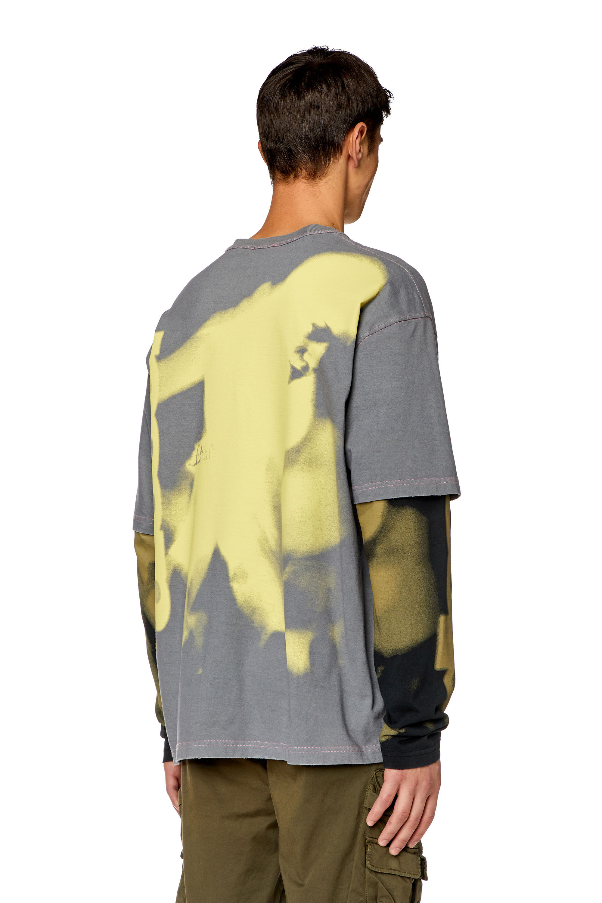 Diesel - T-WESHER-N3, Male's Layered-effect top with smudged print in Grey/Black - 4