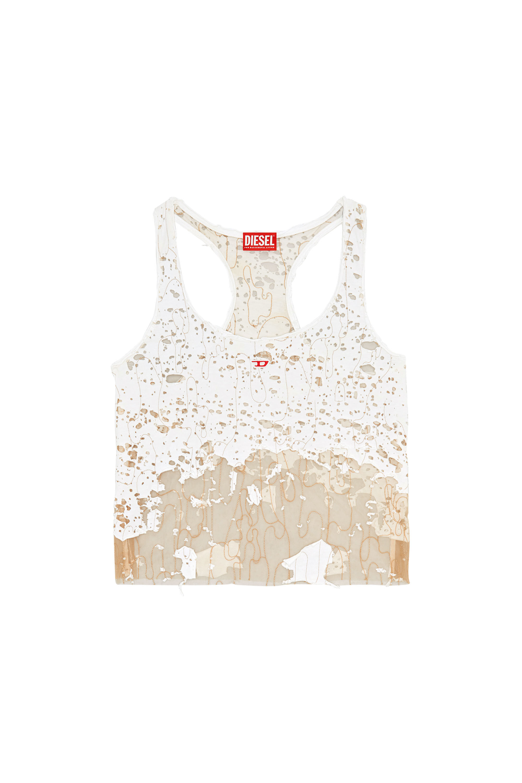 Diesel - T-BILS-DEV, Débardeur en tulle et jersey destroy Femme in Blanc - 2