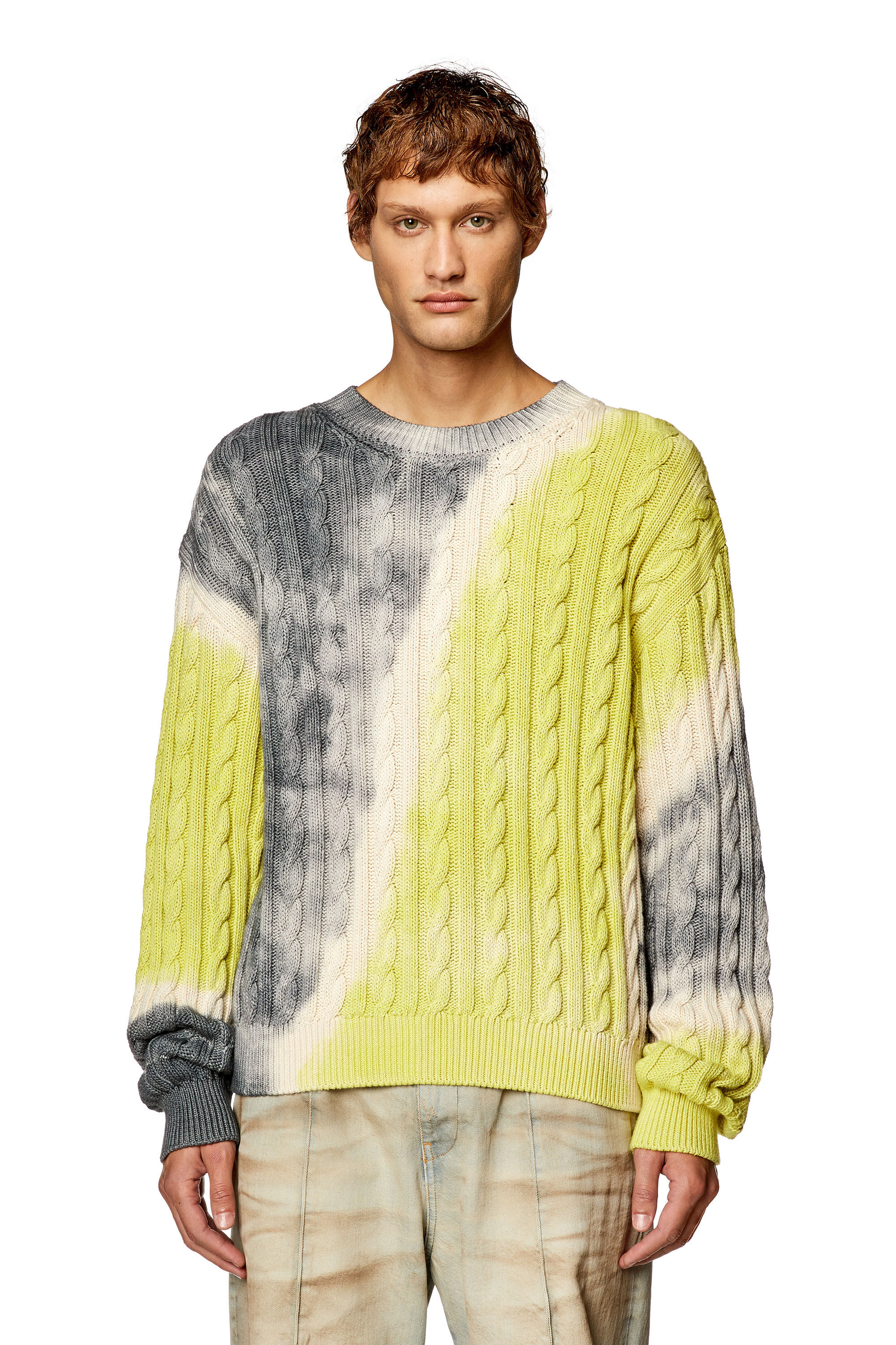 Diesel - K-JANCI, Male's Tie-dye jumper in cable-knit cotton in Grey/Green - 3